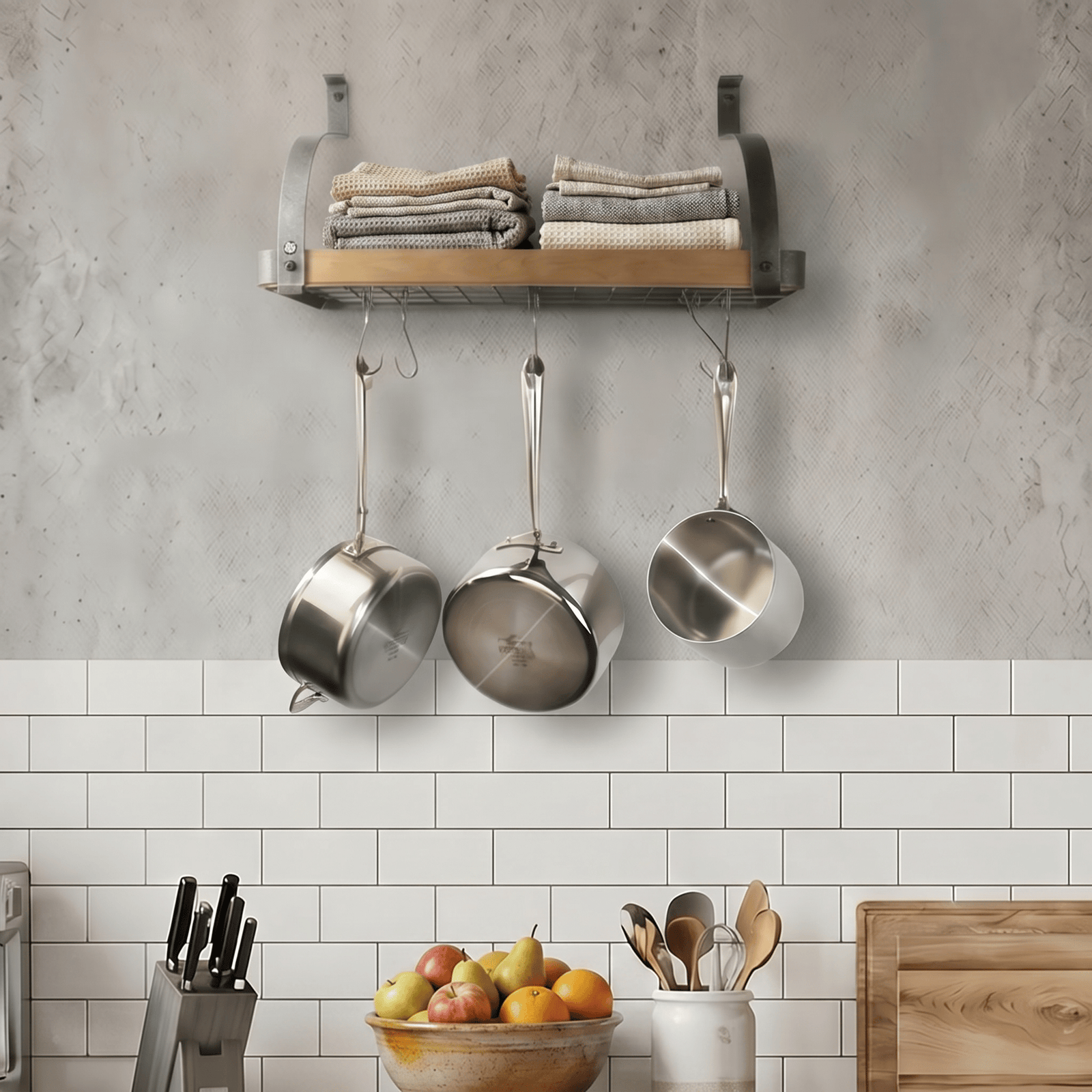 Enclume Wall Decor Bookshelf Wall Rack w/ Alder Shelf in Hammered Steel