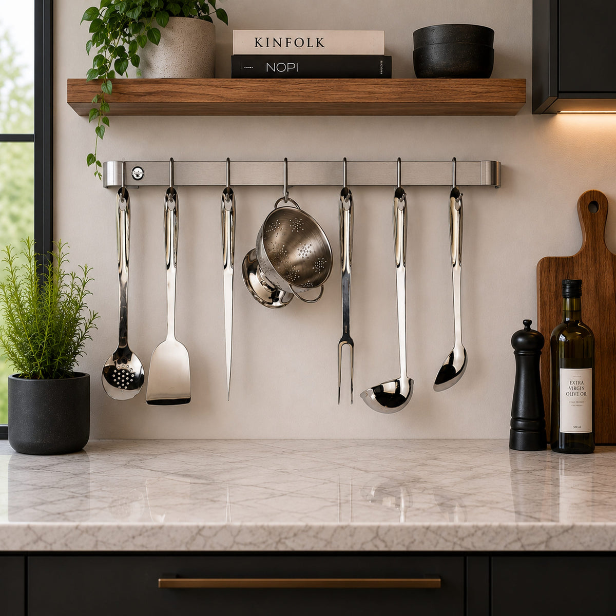 Enclume Wall Handcrafted Classic Wall Rack Utensil Bar w 6 Hooks (18", 24", 30" or 36")