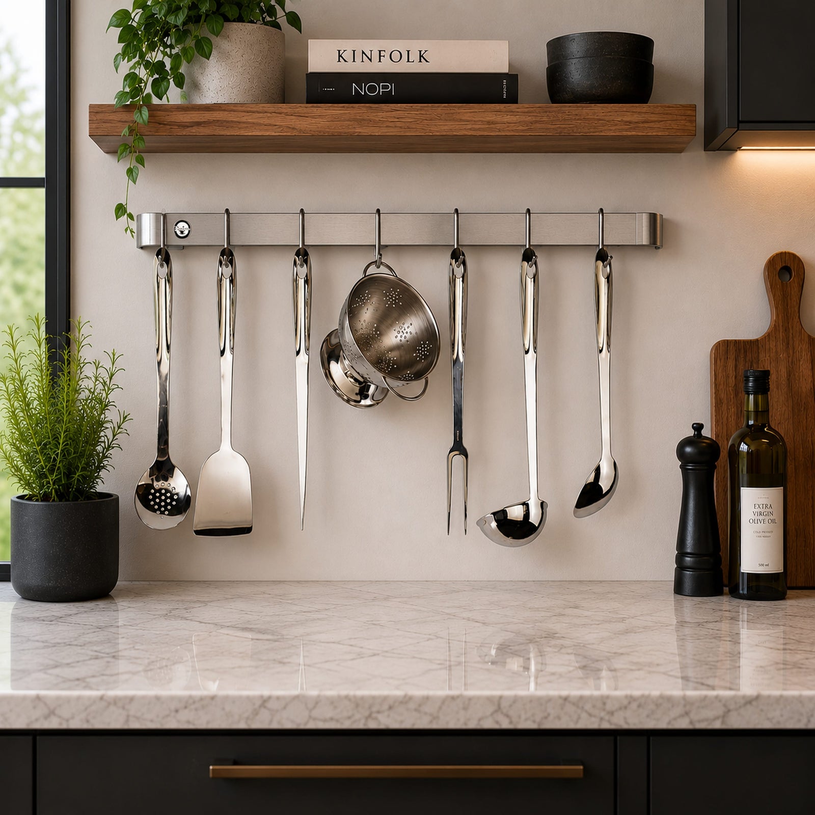 Enclume Wall Handcrafted Classic Wall Rack Utensil Bar w 6 Hooks (18", 24", 30" or 36")