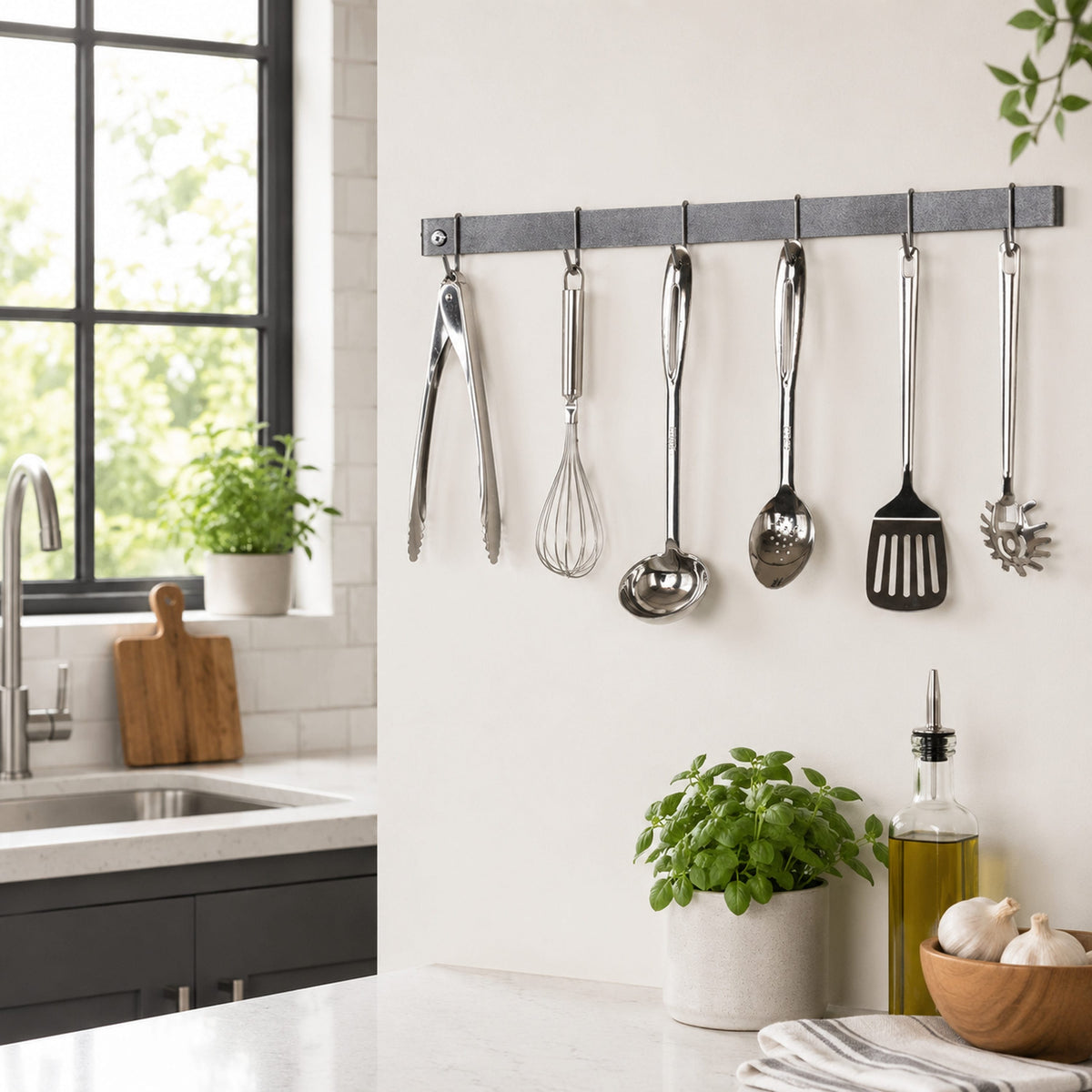 Enclume Wall Handcrafted Classic Wall Rack Utensil Bar w 6 Hooks (18", 24", 30" or 36")