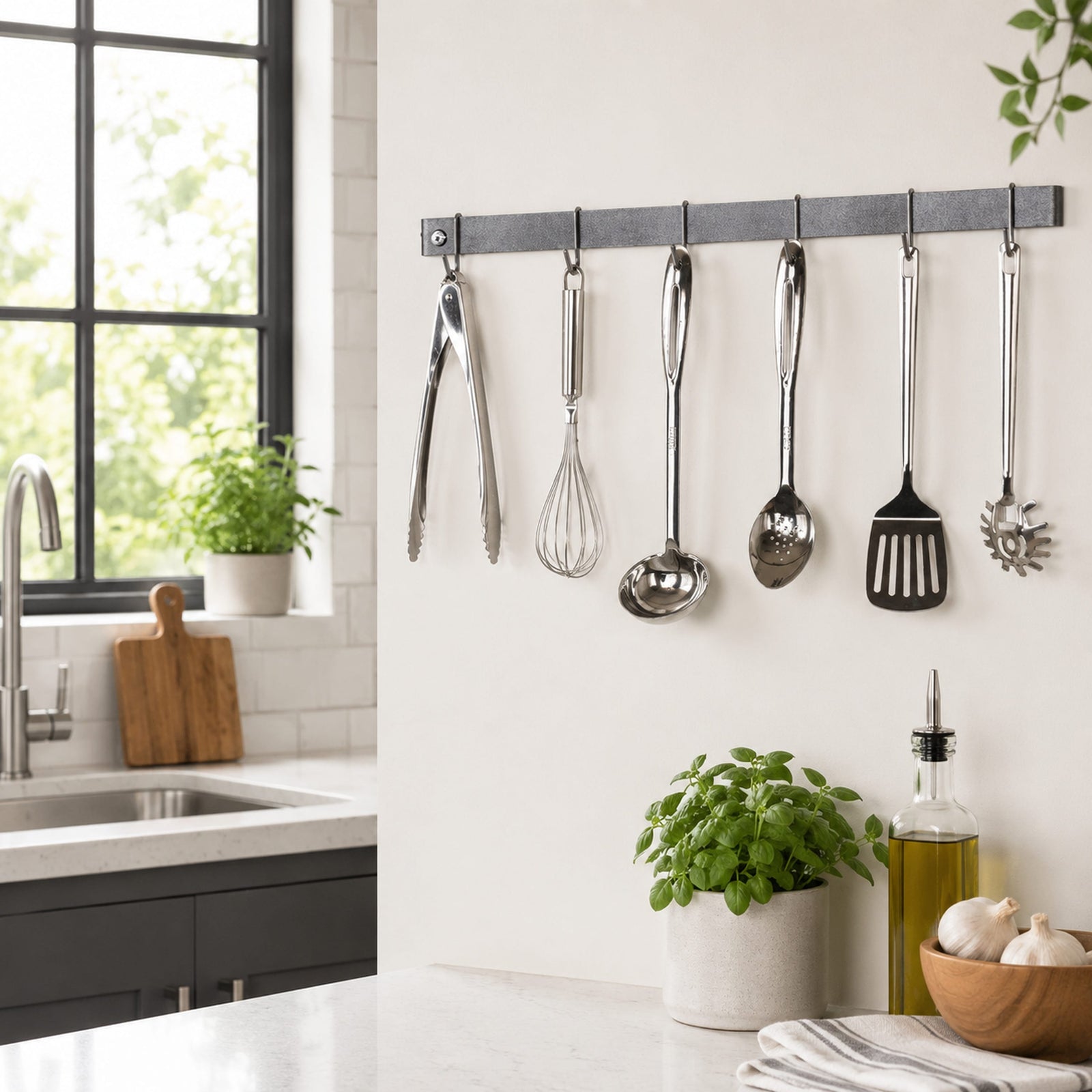 Enclume Wall Handcrafted Classic Wall Rack Utensil Bar w 6 Hooks (18", 24", 30" or 36")