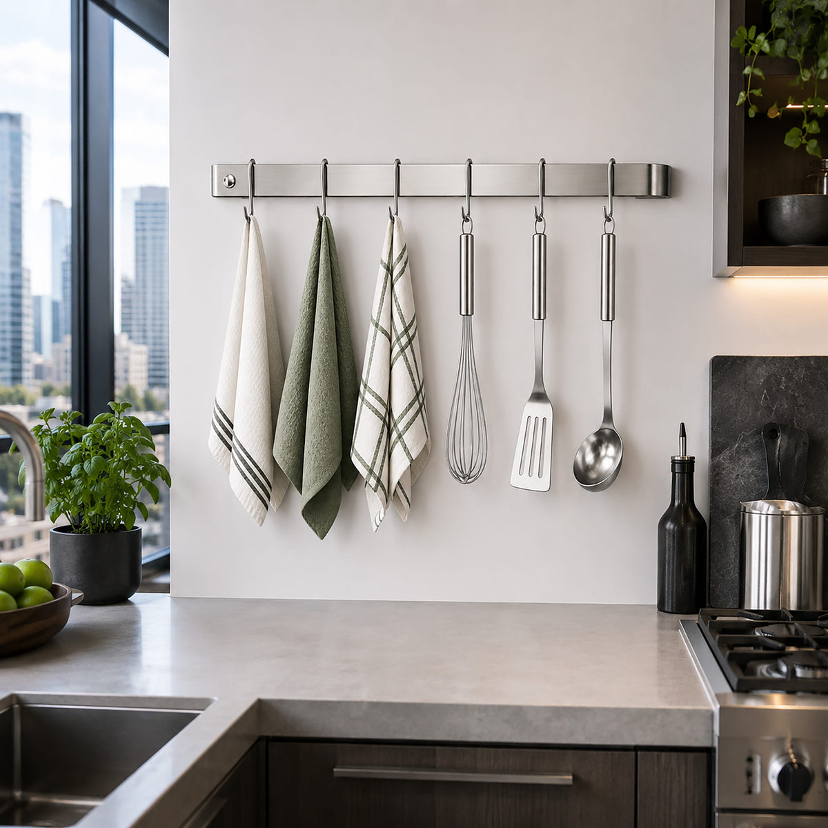 Enclume Wall Handcrafted Classic Wall Rack Utensil Bar w 6 Hooks (18", 24", 30" or 36")