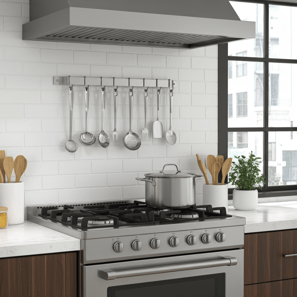 Enclume Wall Handcrafted Easy Mount Wall Rack Utensil Bar w 6 Hooks