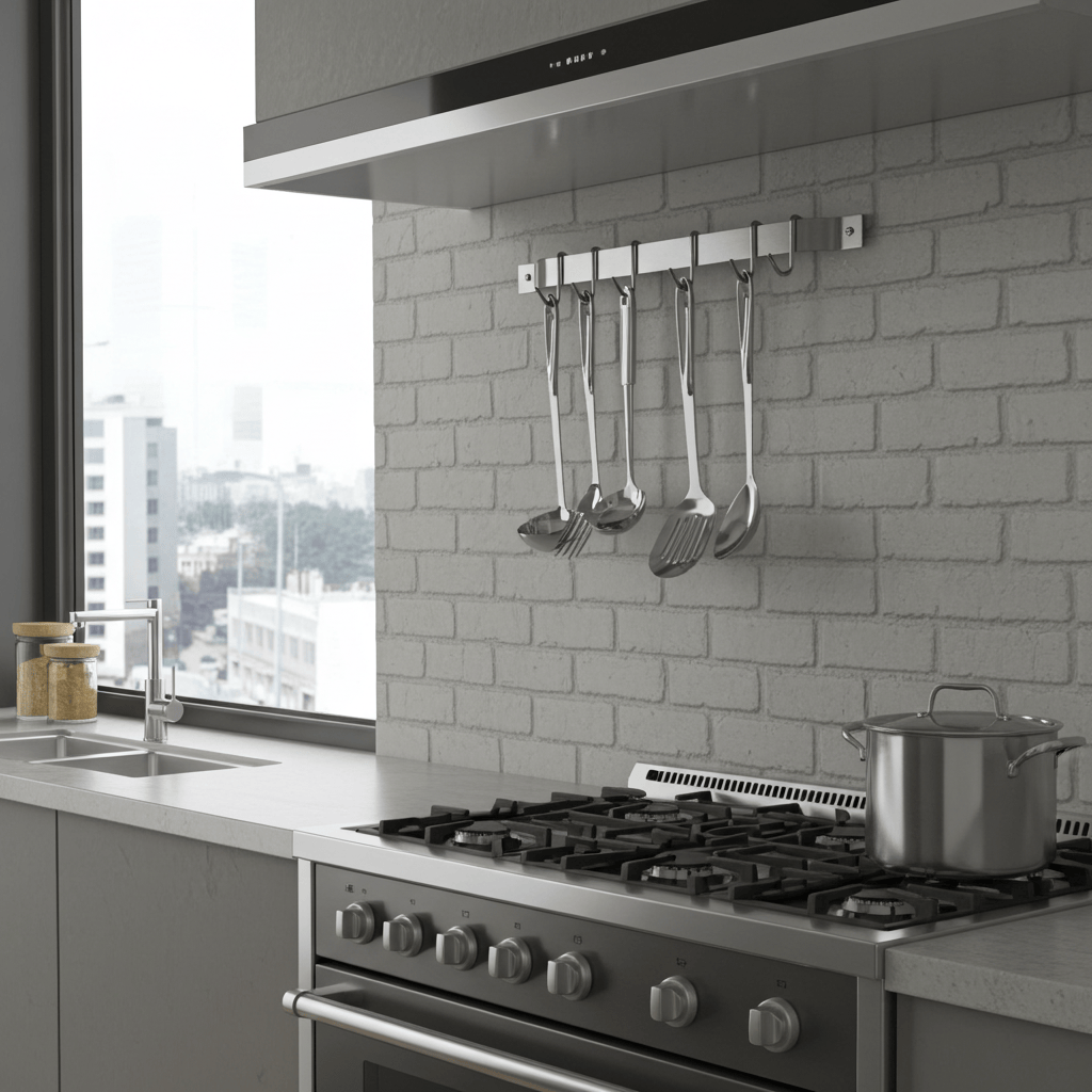 Enclume Wall Handcrafted Easy Mount Wall Rack Utensil Bar w 6 Hooks