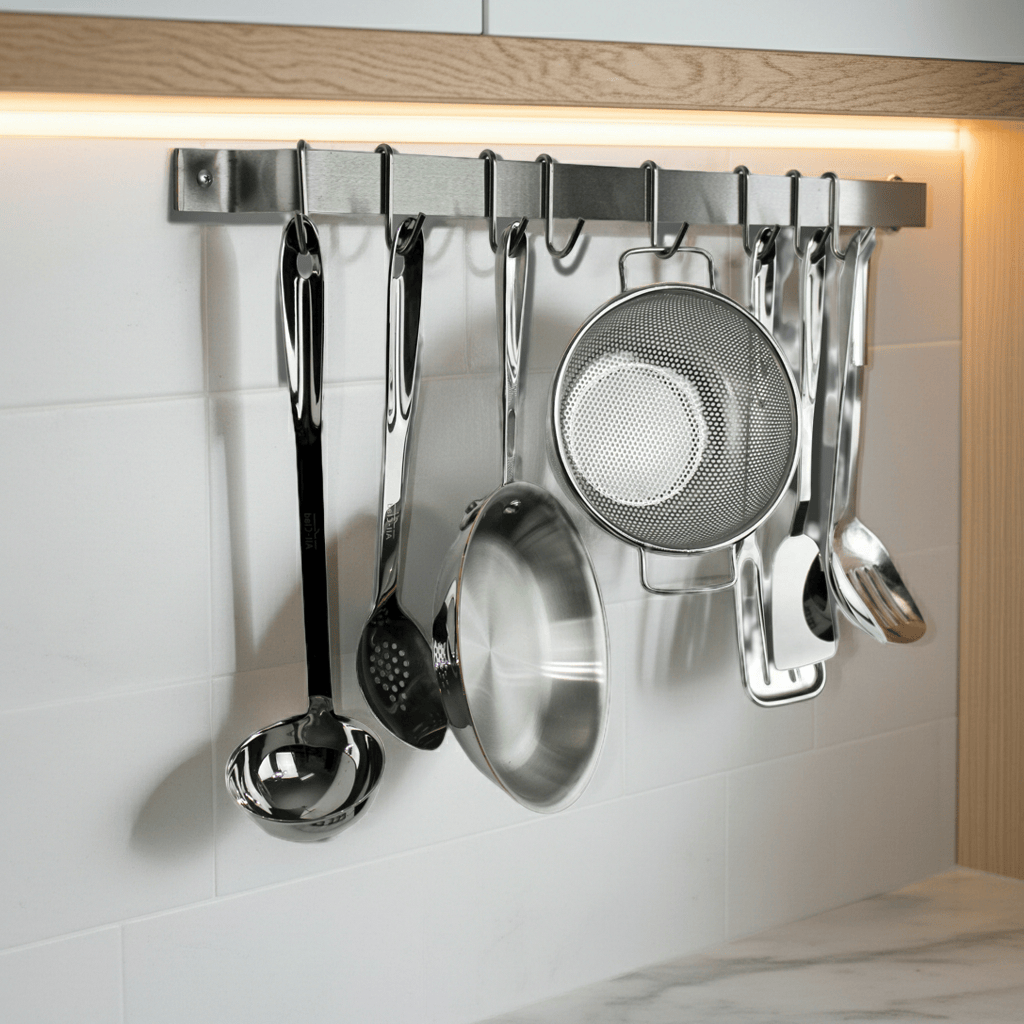 Enclume Wall Handcrafted Easy Mount Wall Rack Utensil Bar w 6 Hooks