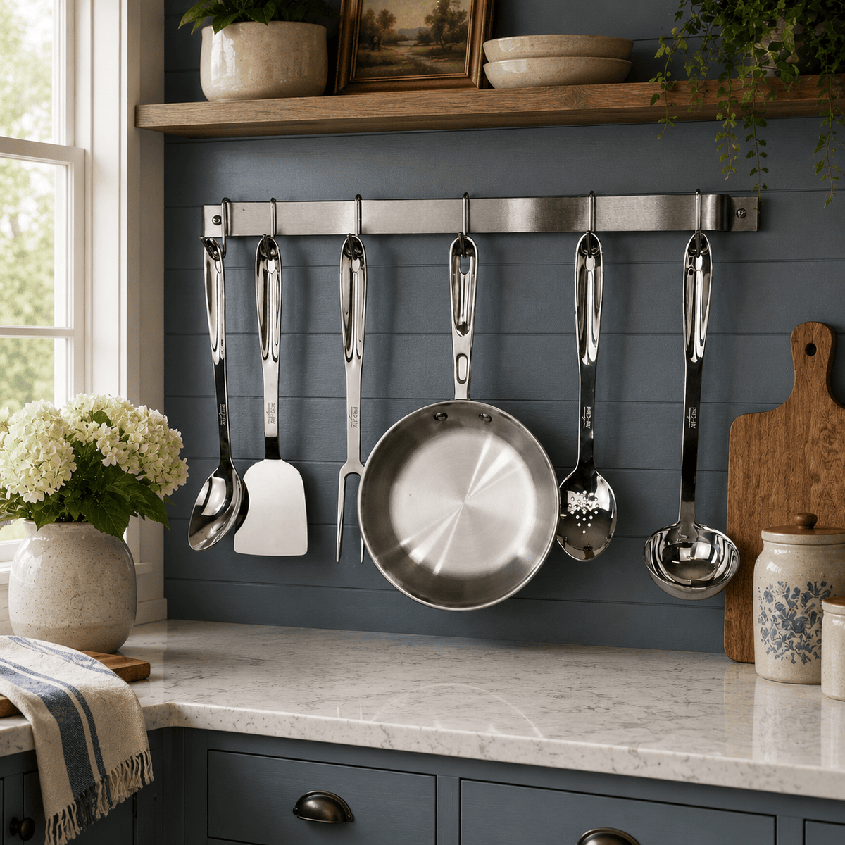 Enclume Wall Handcrafted Easy Mount Wall Rack Utensil Bar w 6 Hooks