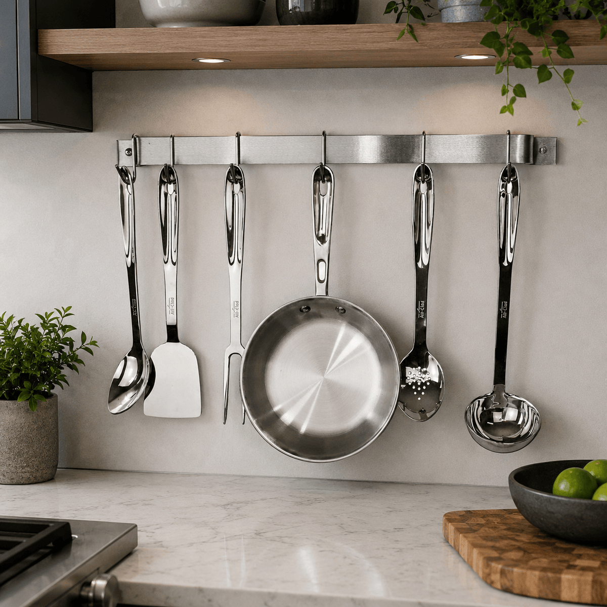 Enclume Wall Stainless Steel / 24" Handcrafted Easy Mount Wall Rack Utensil Bar w 6 Hooks