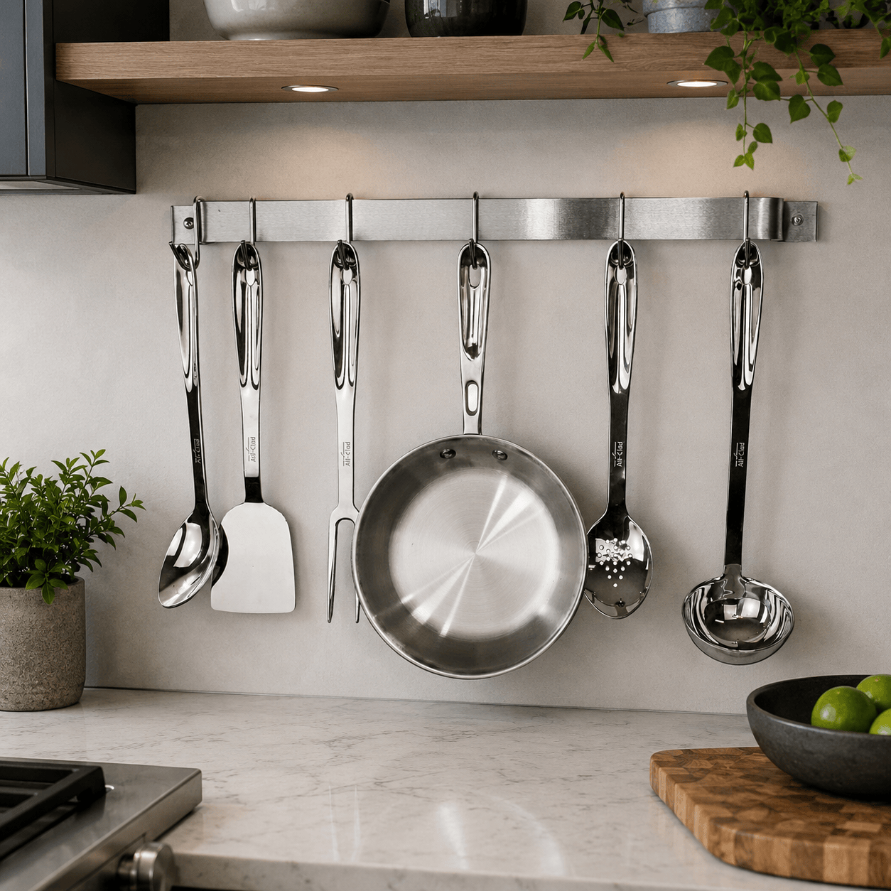 Enclume Wall Stainless Steel / 24" Handcrafted Easy Mount Wall Rack Utensil Bar w 6 Hooks