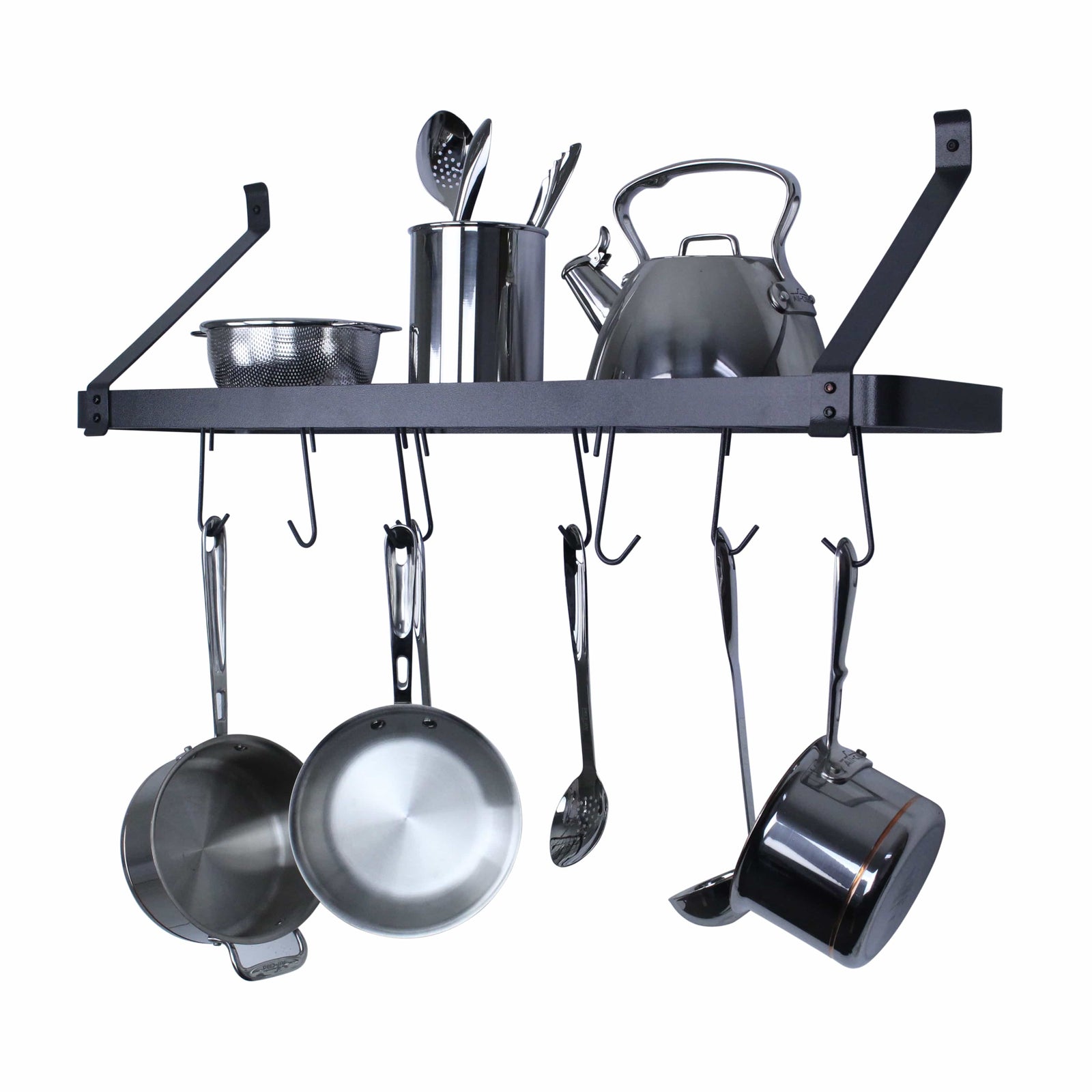 Rack It Up Wall 24" Rack It Up Solid Frame Steel Grey Bookshelf Wall Rack w/Straight Arms & 8 Hooks