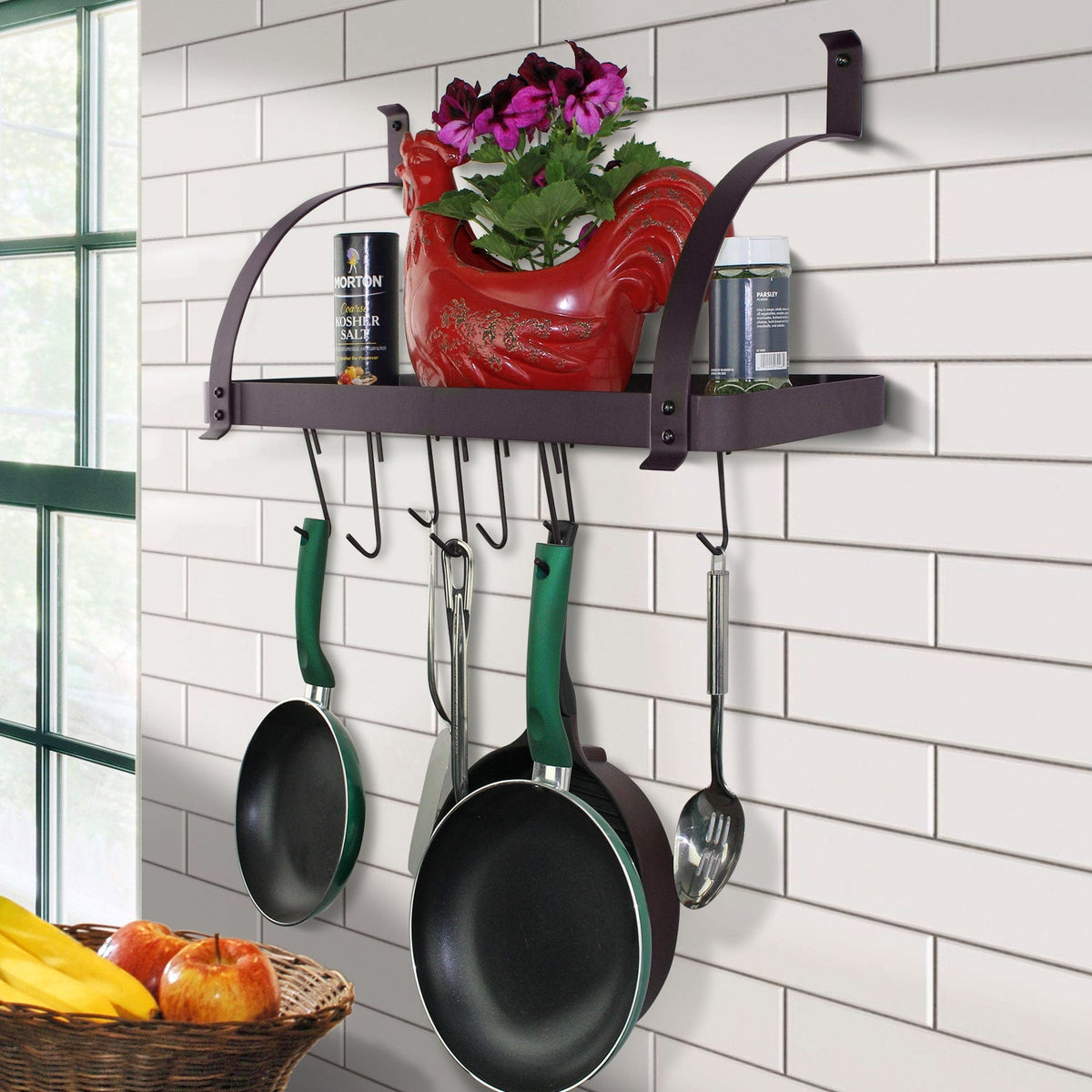 Rack It Up Wall 24" Solid Frame Bookshelf Wall Rack w 8 Hooks Bordeaux