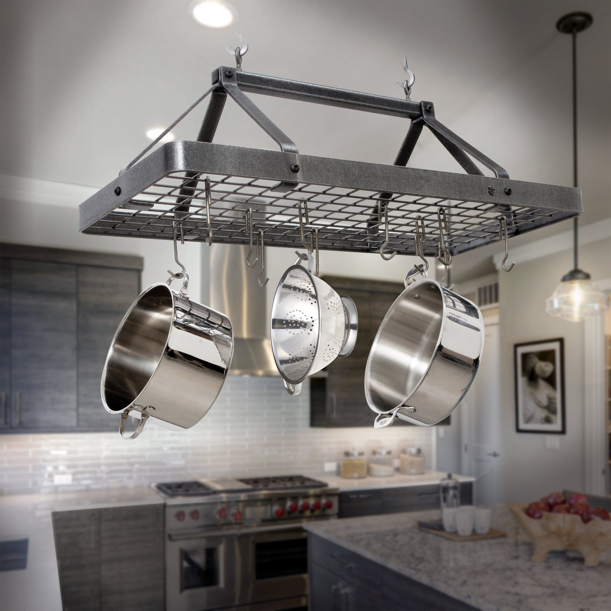 Enclume Carnival Rectangle Ceiling Pot Rack in Hammered Steel