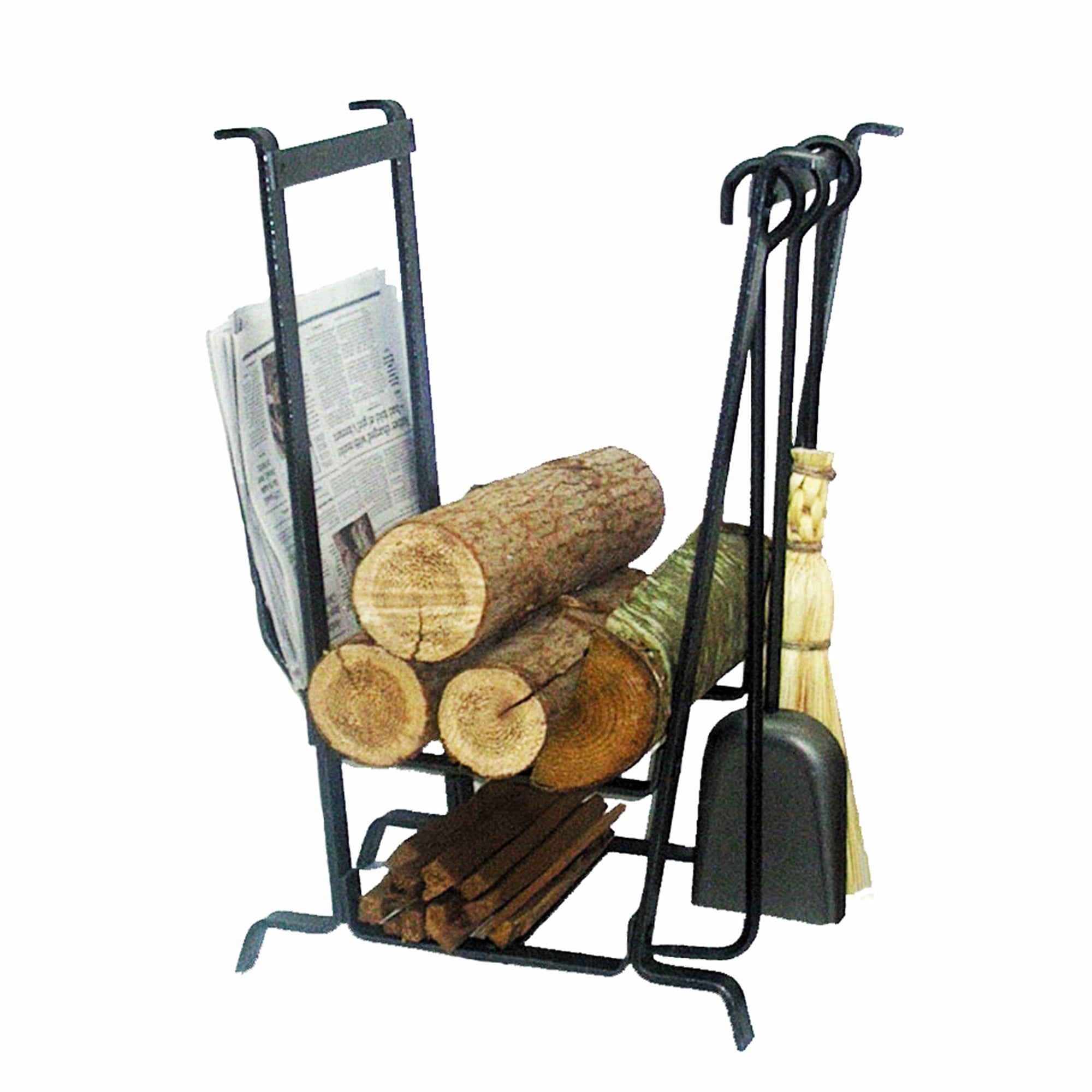 Enclume Complete Hearth Fireplace Log Rack with Tools Hammered Steel