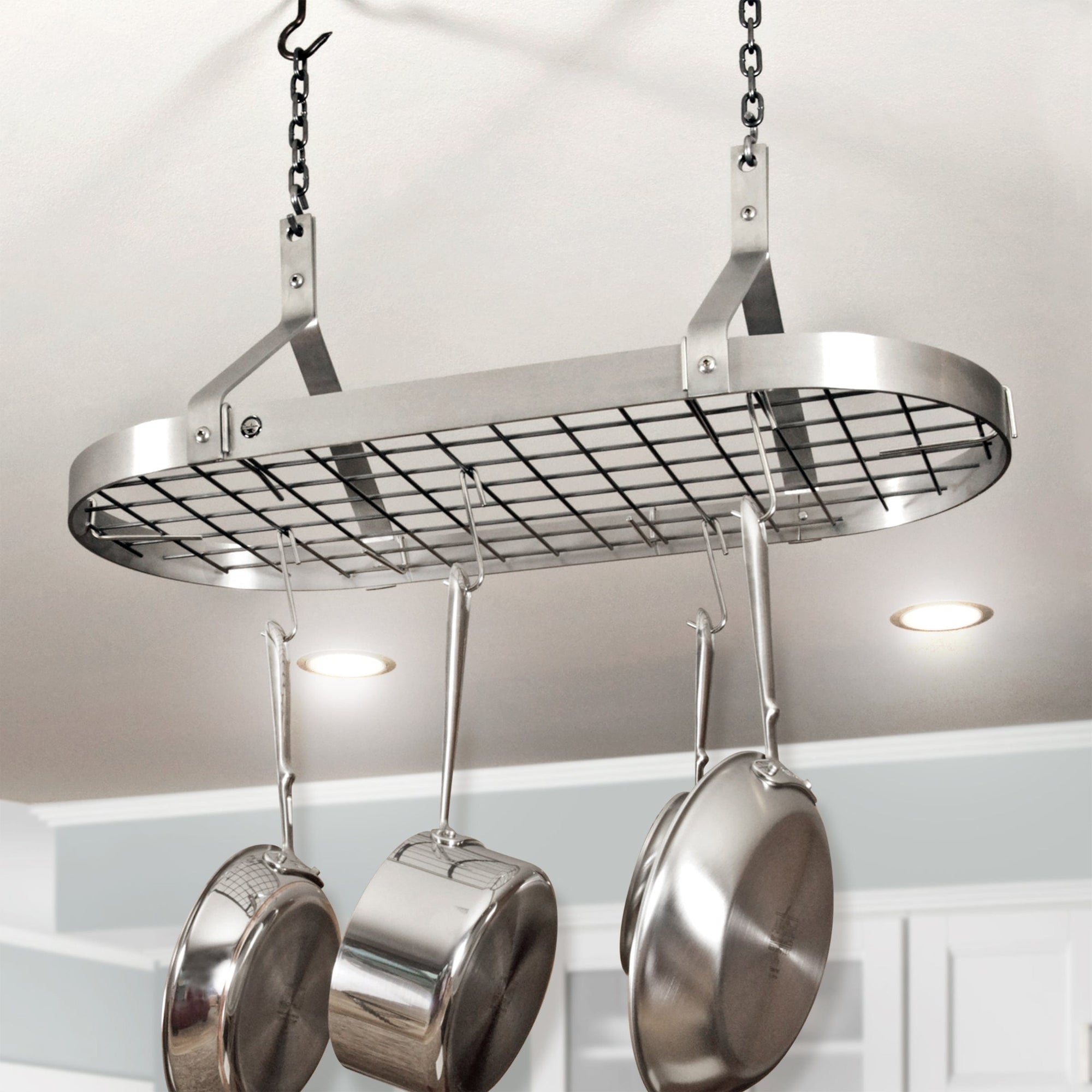 Enclume Contemporary Ceiling Pot Rack with 12 Hooks in Stainless Steel