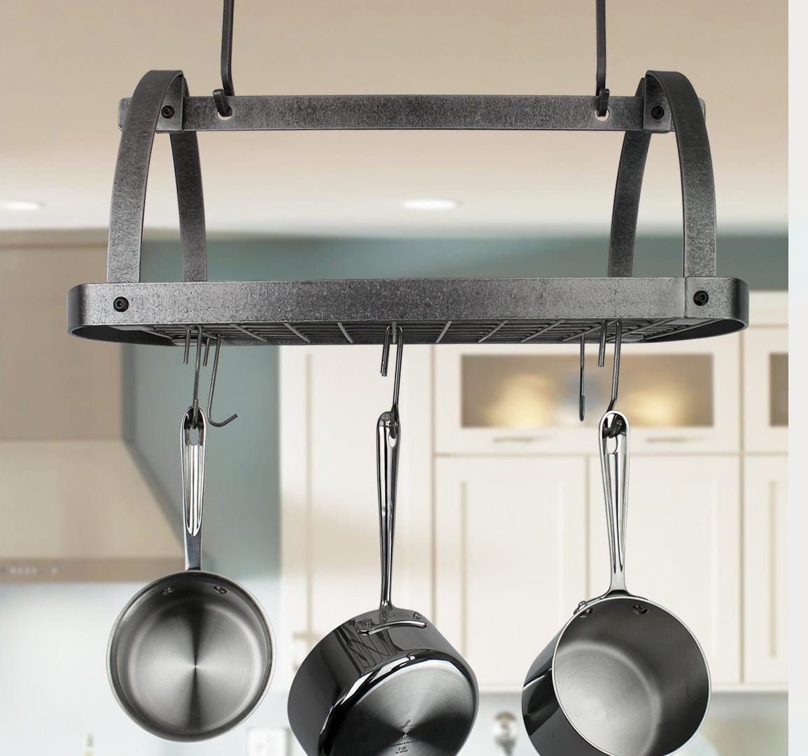 Decor Oval Ceiling Pot Rack w/ 12 Hooks Hammered Steel - Enclume Design Products