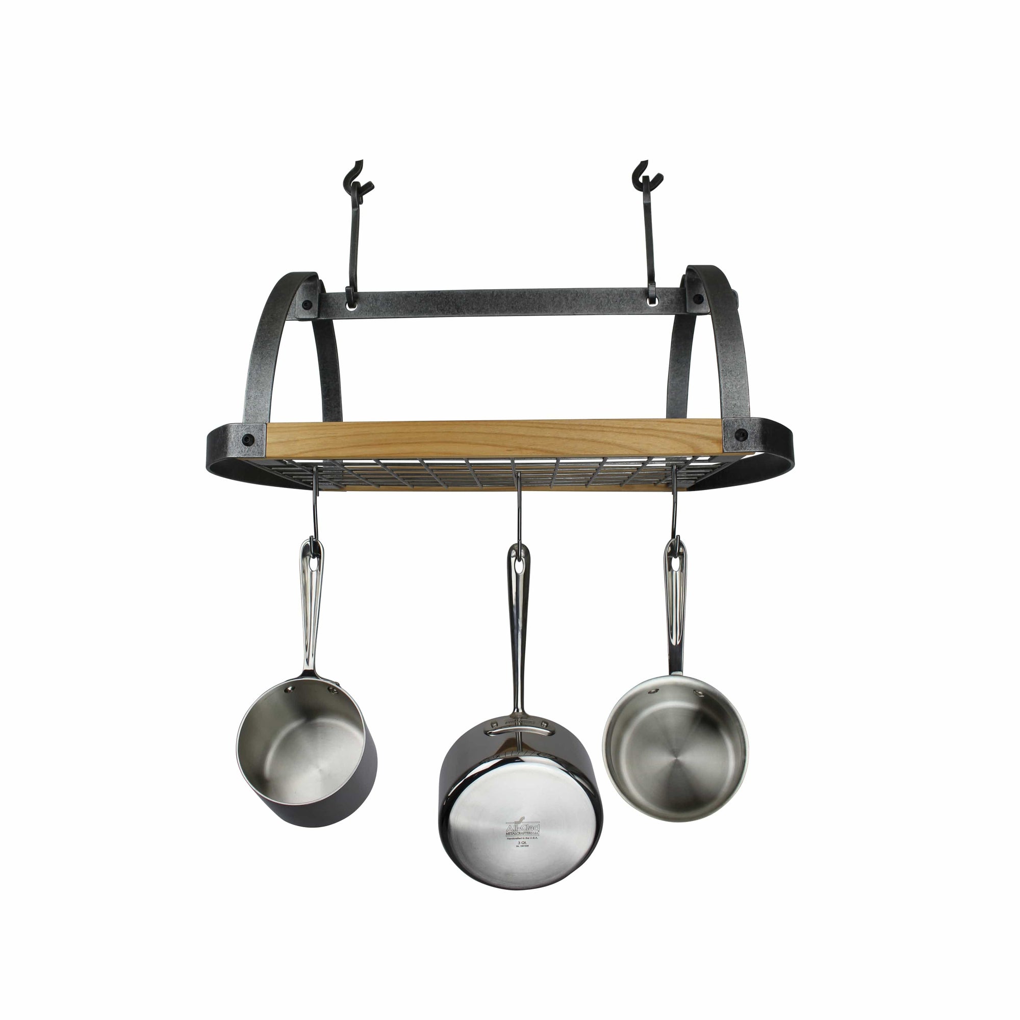 Enclume Decor Oval Ceiling Pot Rack with Alder Wood in Hammered Steel