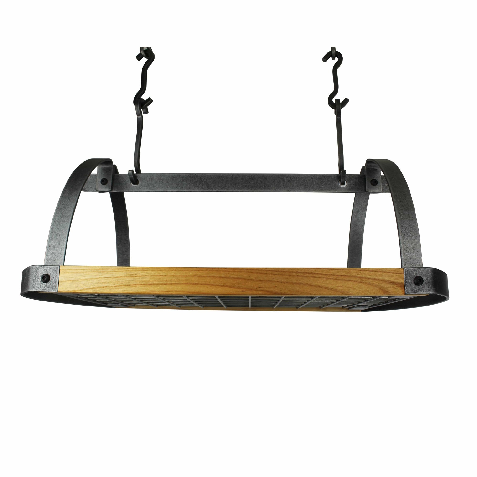 Enclume Decor Oval Ceiling Pot Rack with Alder Wood in Hammered Steel