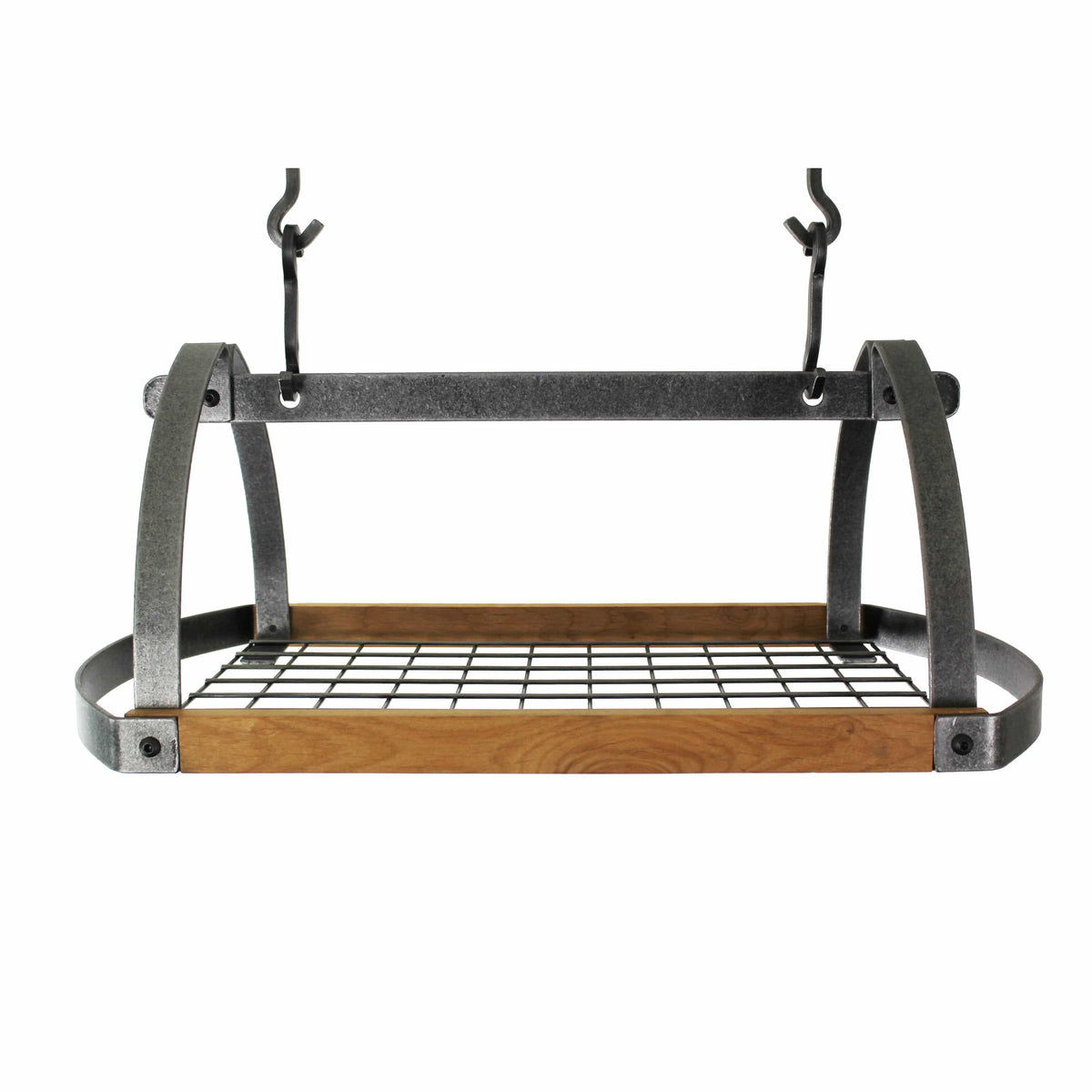 Enclume Decor Oval Ceiling Pot Rack with Alder Wood in Hammered Steel