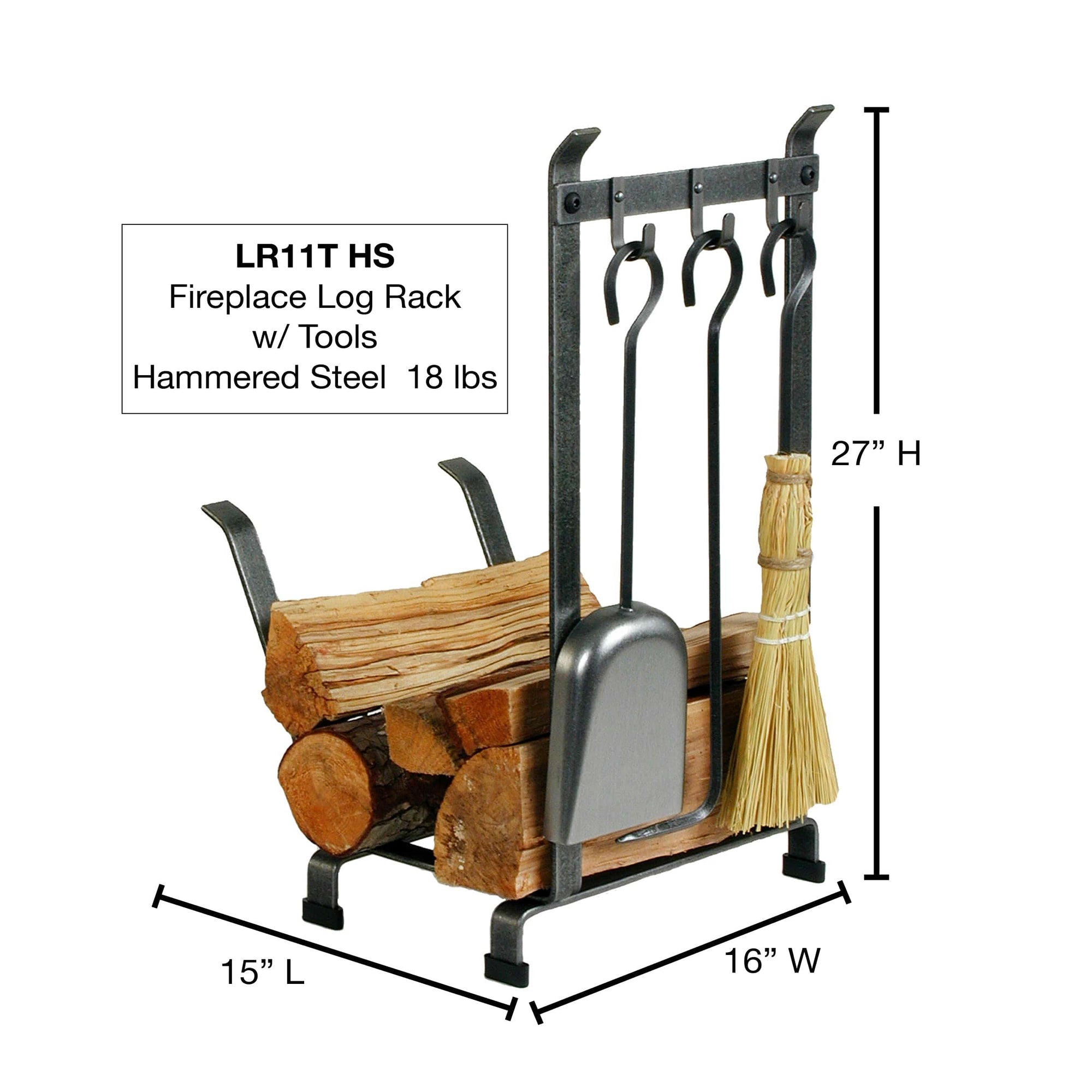 Enclume Fireplace Log Rack with Tools Hammered Steel