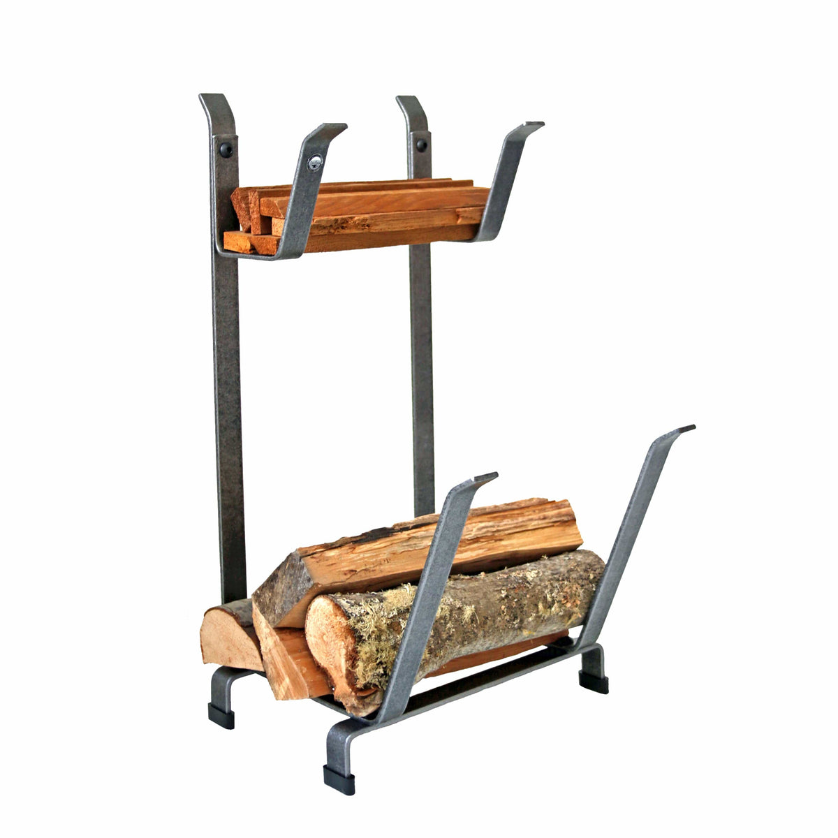 Enclume Fireplace Log Rack with Kindling Holder in Hammered Steel