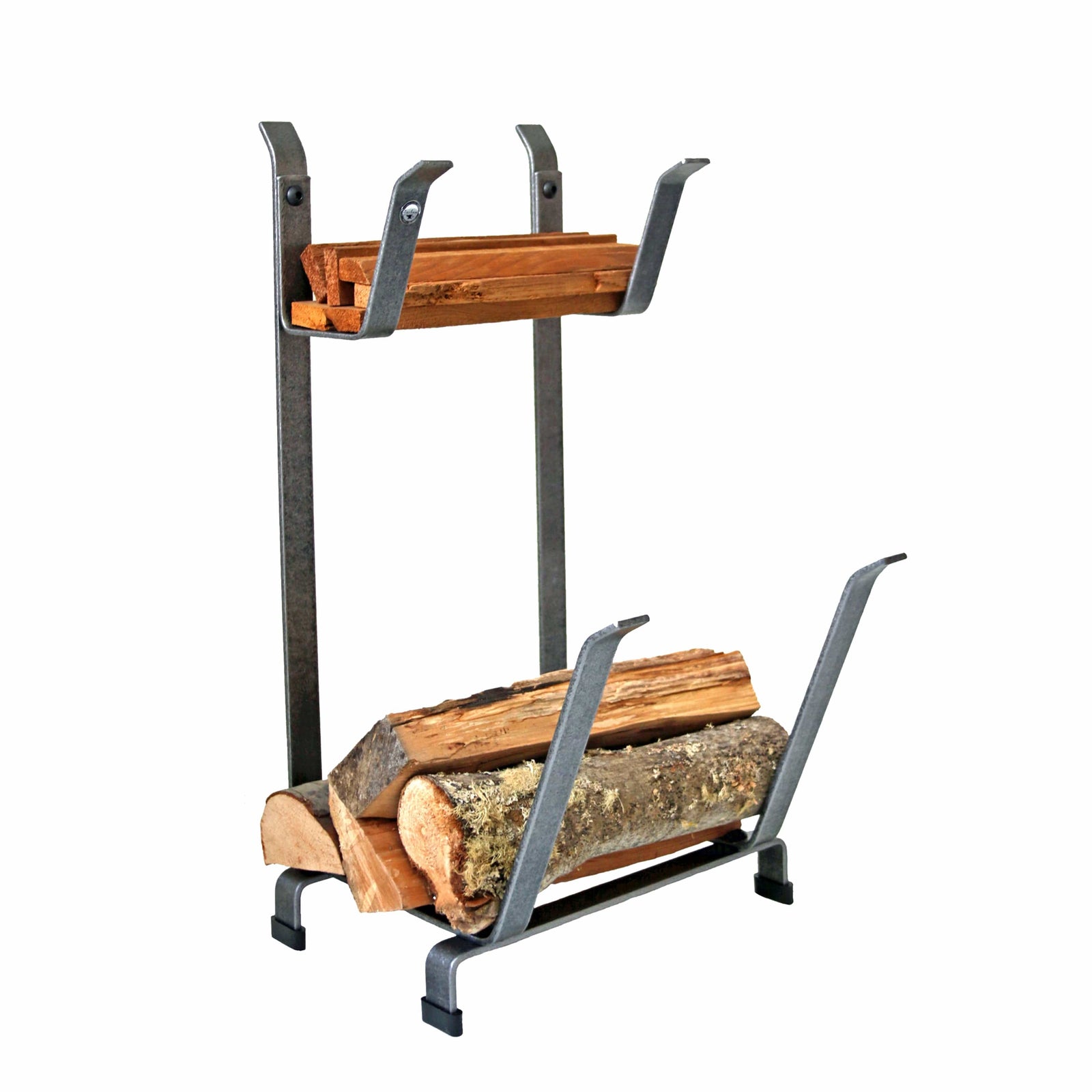 Enclume Fireplace Log Rack with Kindling Holder in Hammered Steel