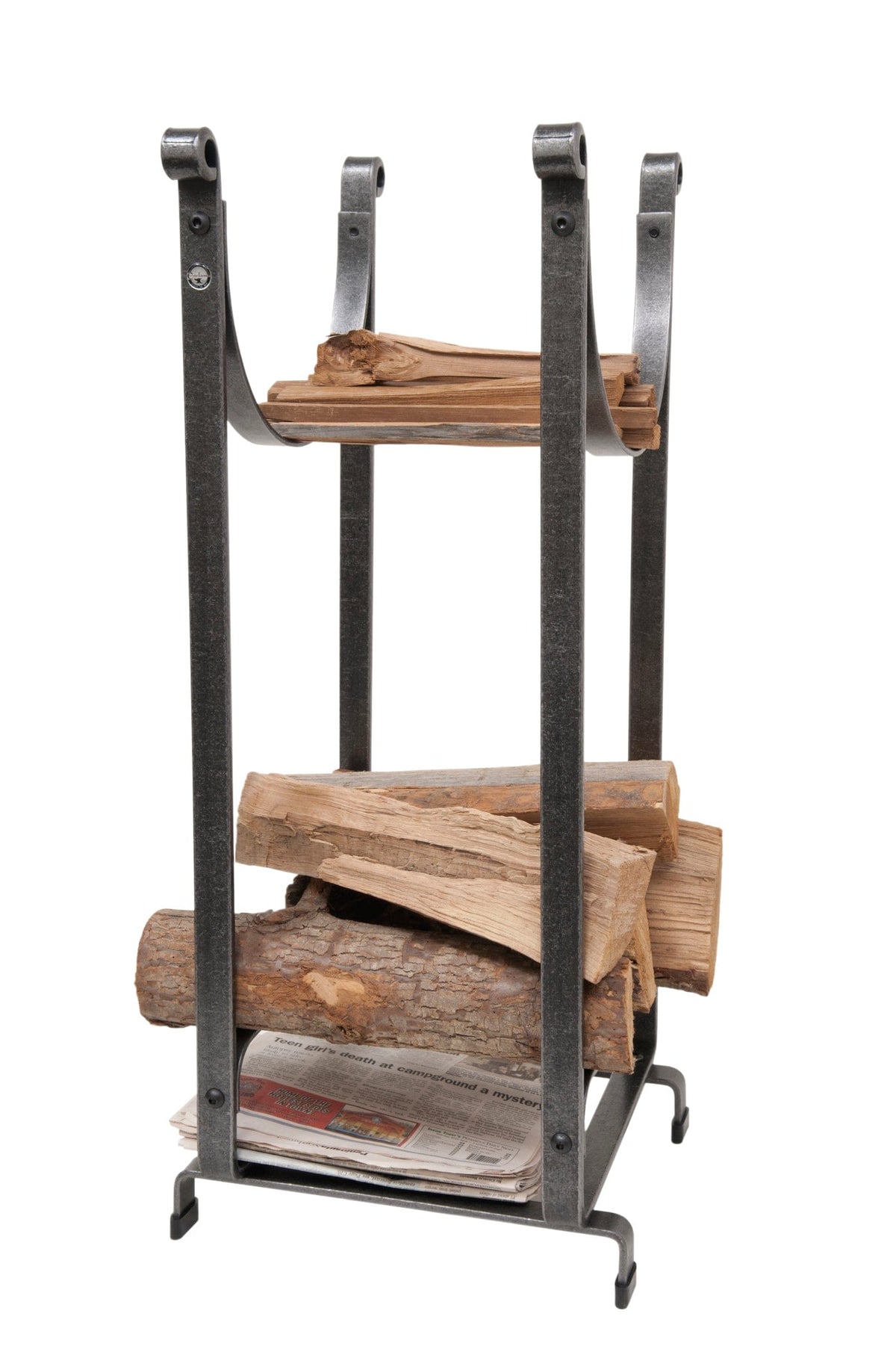 Enclume Handcrafted Sling Fireplace Log Rack with Newspaper Holder