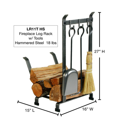 Fireplace Log Rack w/ Tools Hammered Steel