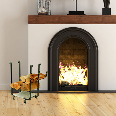 Rectangle Fireplace Log Rack w/ Newspaper Holder Hammered Steel - Enclume Design Products