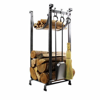 Enclume Sling Fireplace Log Rack with Bar and Tools in Hammered Steel