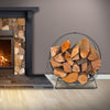 Handcrafted Indoor & Outdoor Hoop Fireplace Log Rack w Handle - Silver Hammered