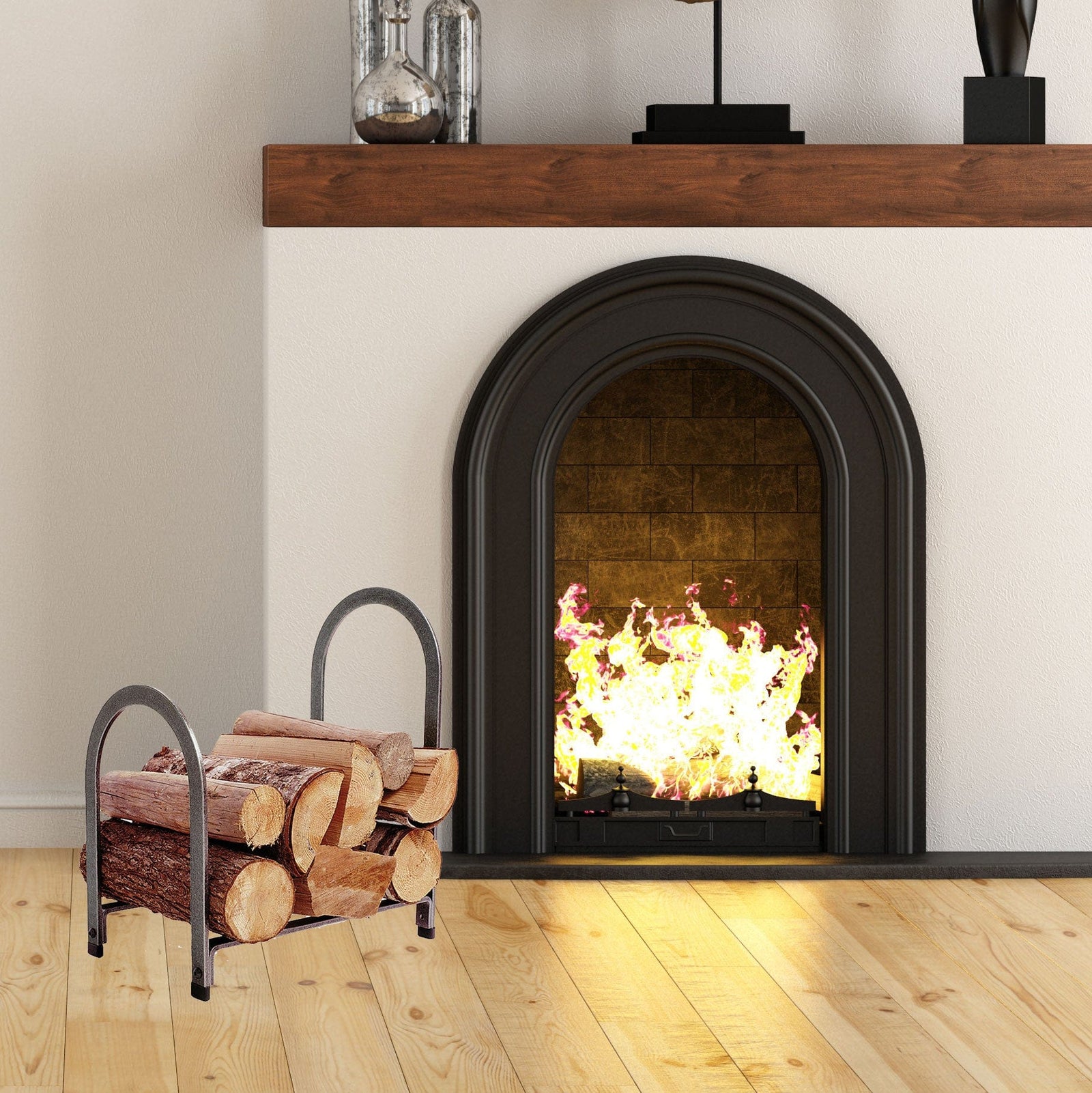 Enclume Offset Arch Fireplace Log Rack in Hammered Steel