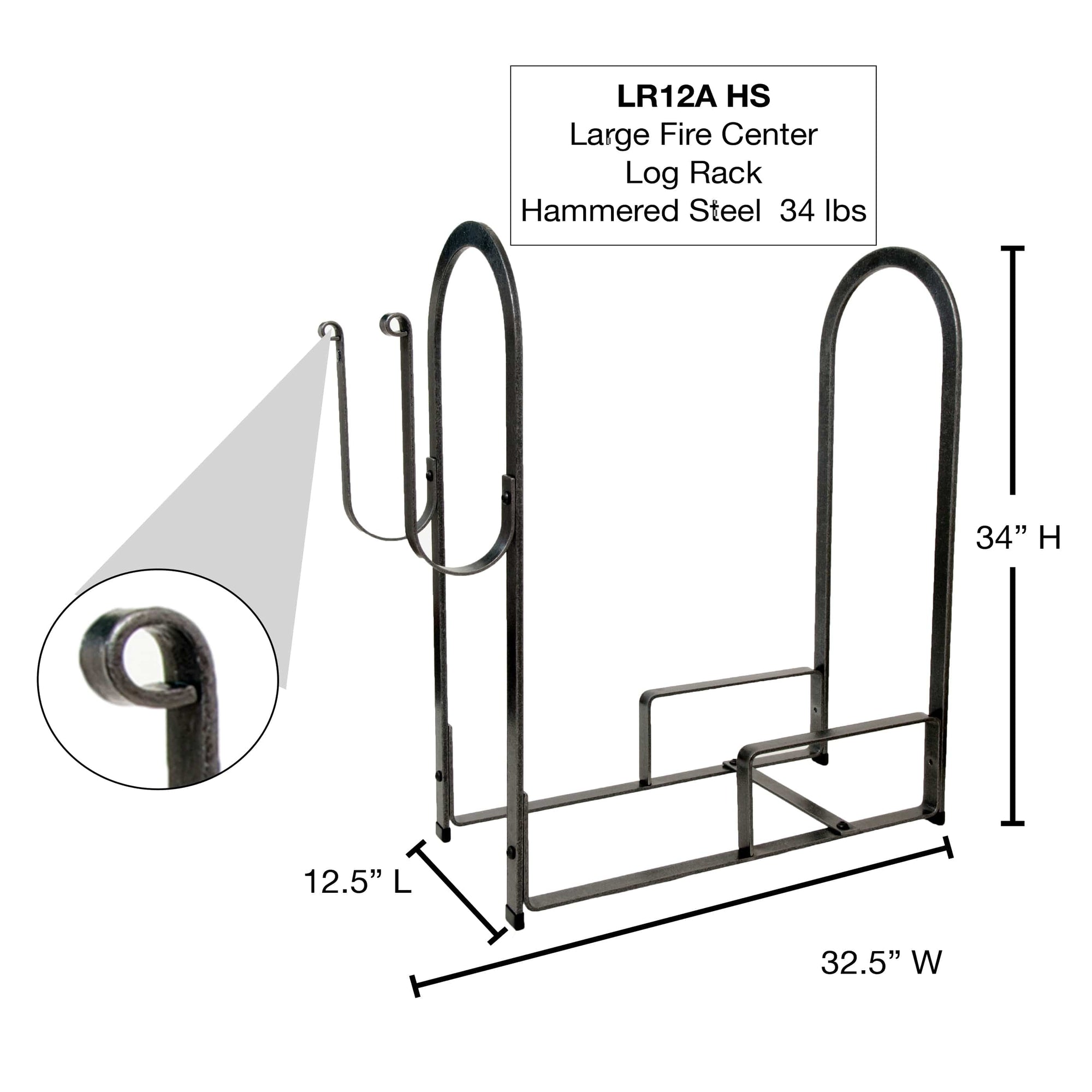 Enclume Large Fire Center Log Rack in Hammered Steel