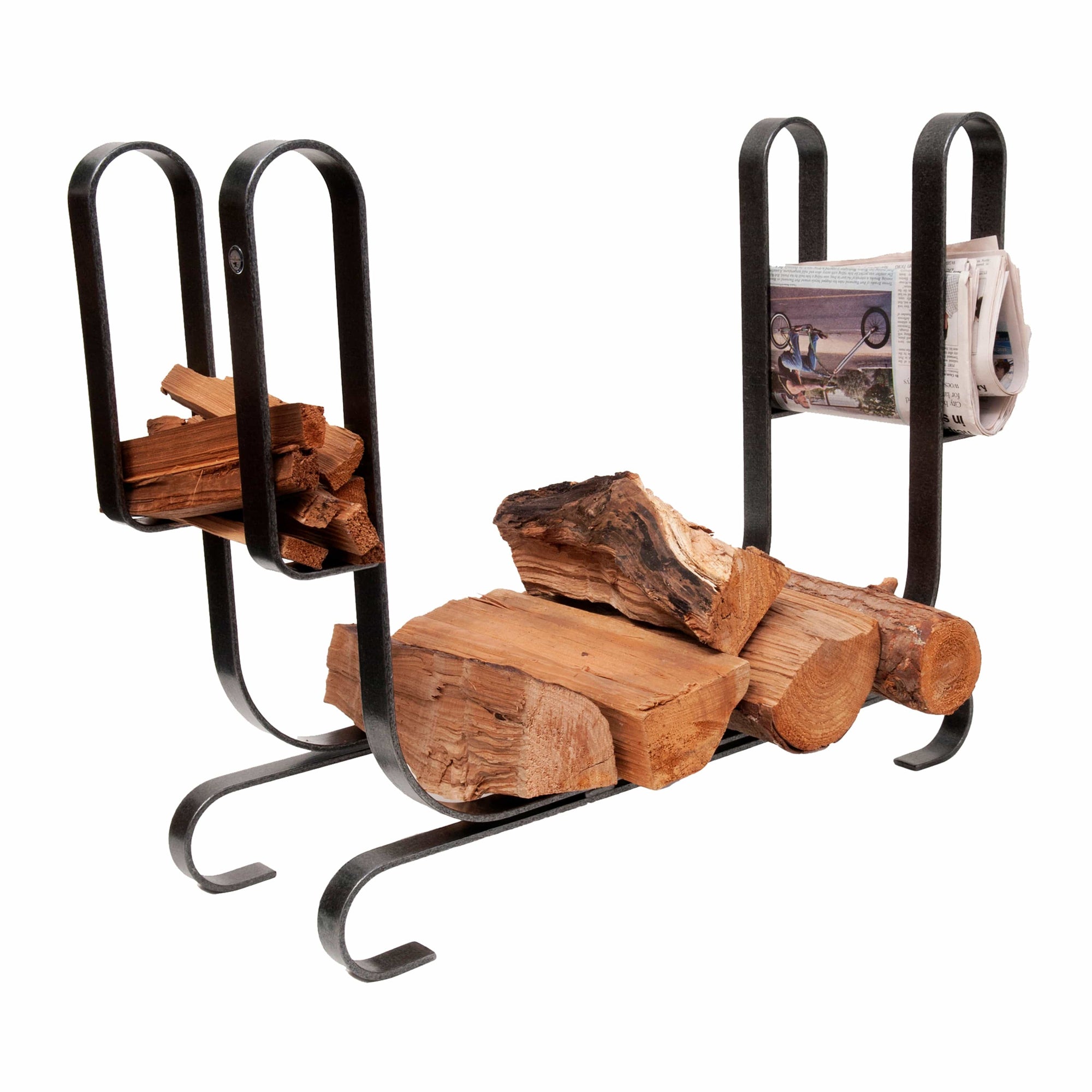 Enclume Large Modern Fireplace Log Rack in Hammered Steel