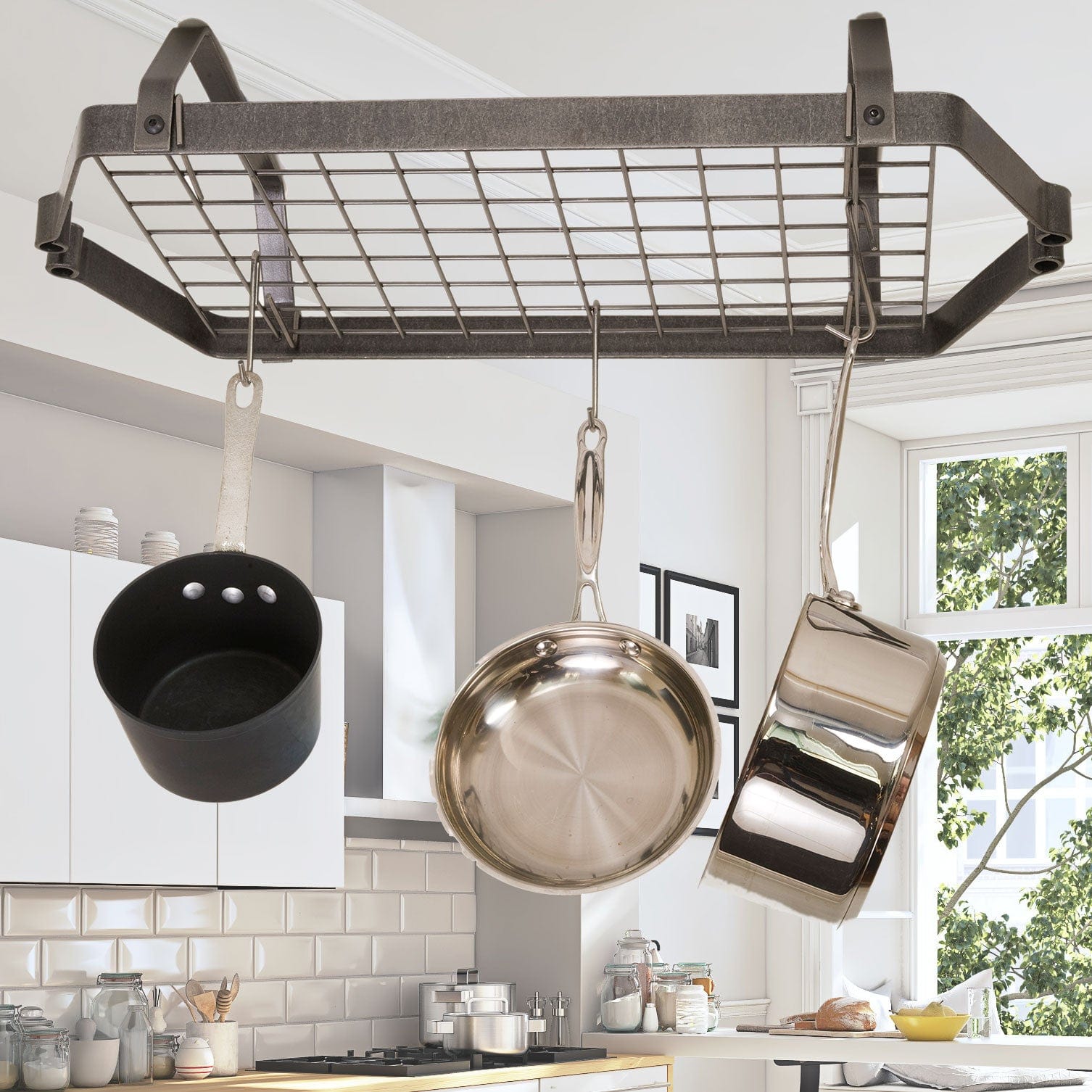 Enclume Low-Ceiling Retro Rectangle Pot Rack with 12 Hooks