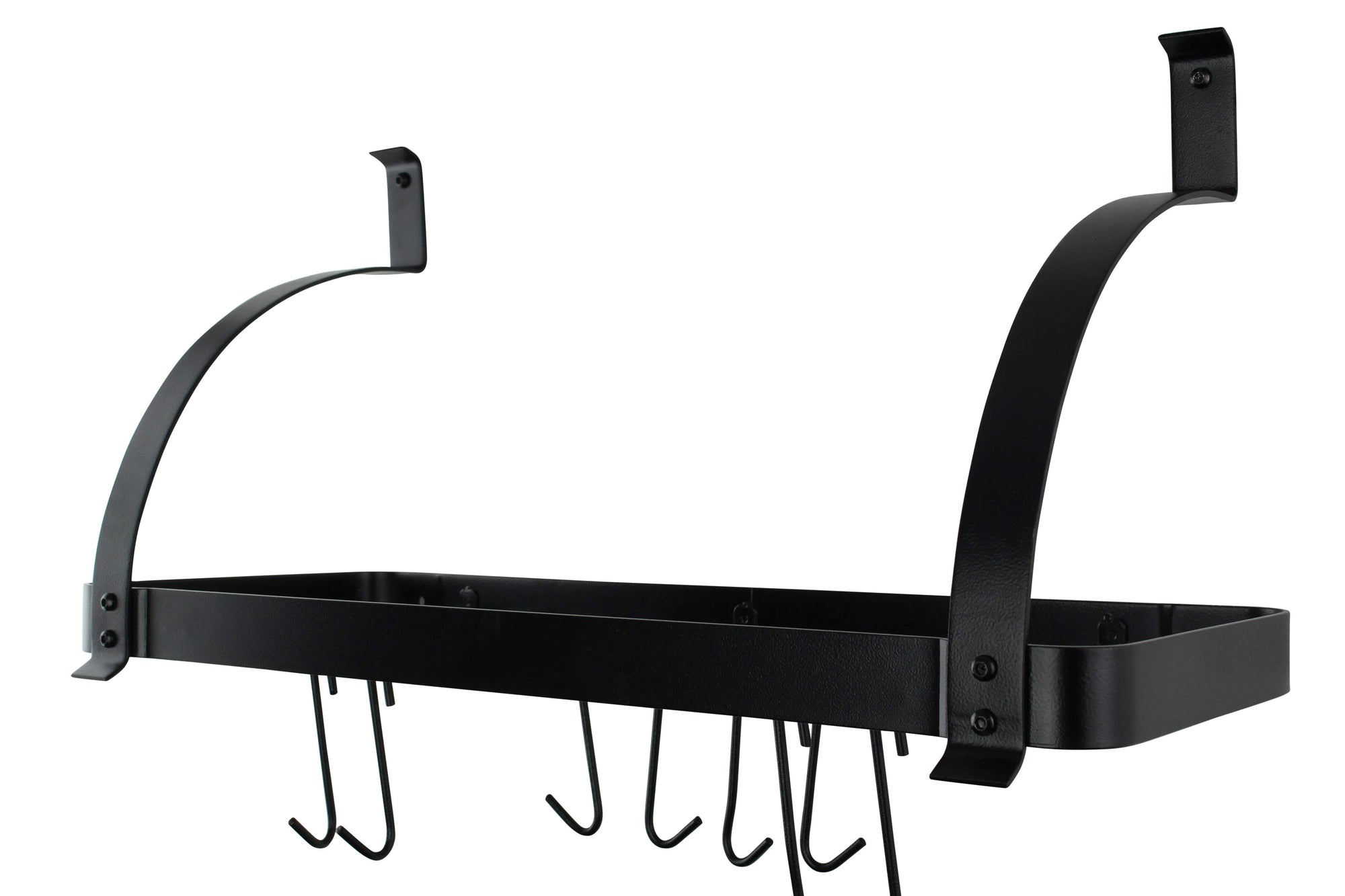 Rack It Up 24" Black Bookshelf Wall Rack with Curved Arms and 8 Hooks 