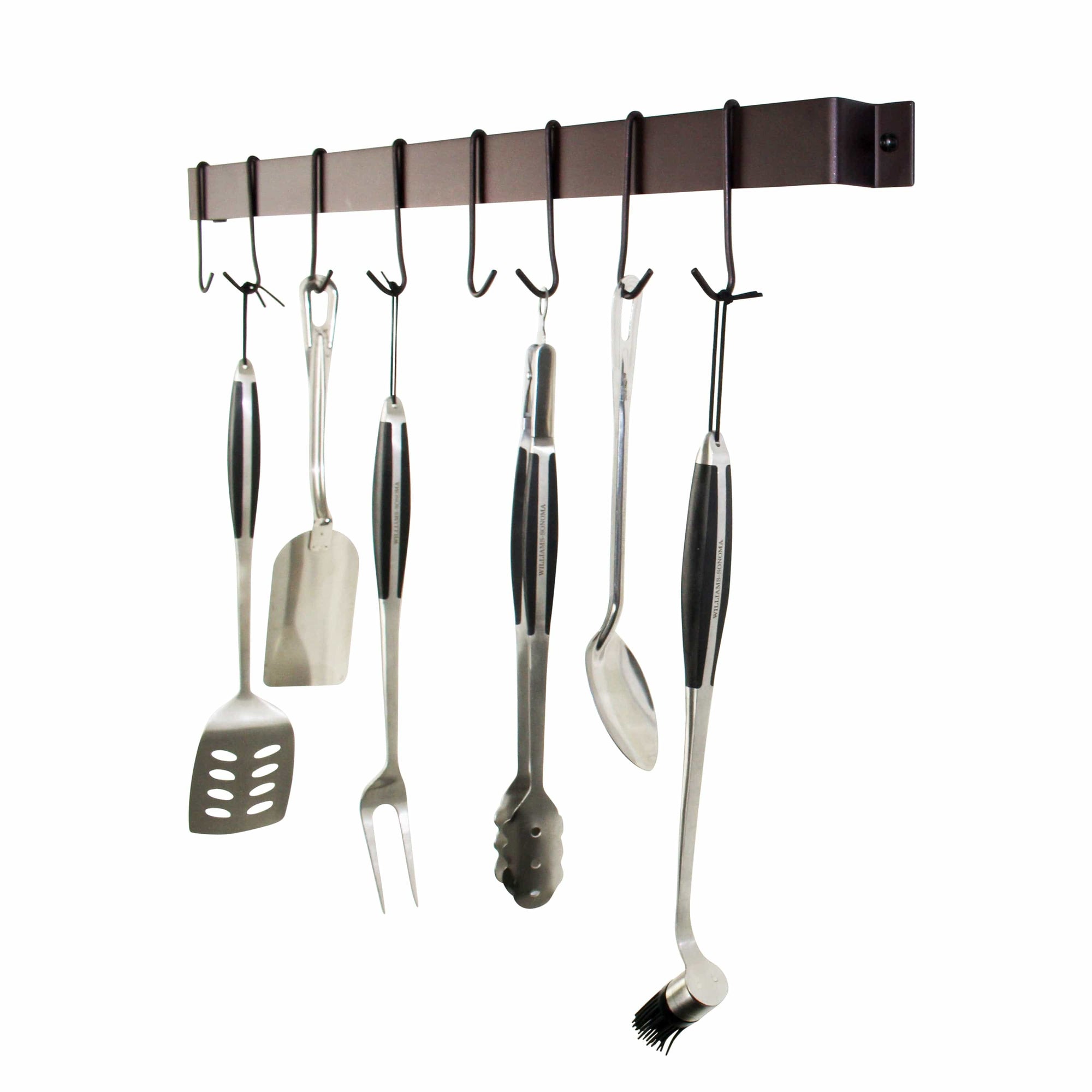 WONMILLE Gourmet Kitchen Utensil Rack with 6 Hooks, Wall Mounted Rail  Wrought Iron Hanging Utensil Holder Rack with Removable S Hooks 16 Inch  (Black-6
