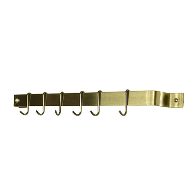 Handcrafted 24" Easy Mount Wall Rack w/ 6 Hooks Brass Finish