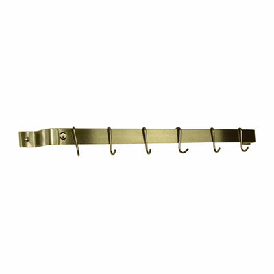 Handcrafted 30" Easy Mount Wall Rack w 6 Hooks, Brass Finish
