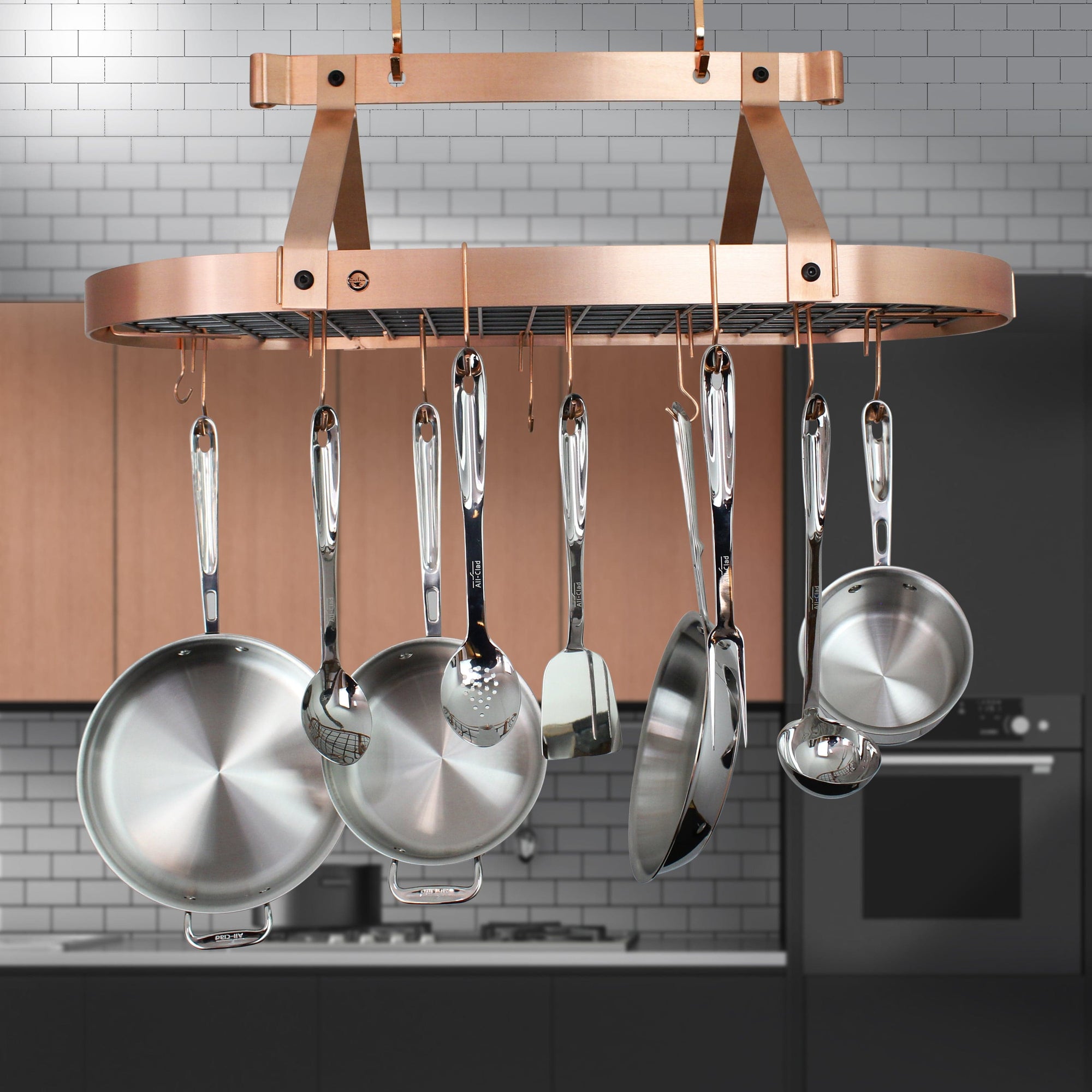 36-Inch Kitchen Cookware Storage Rack, Floating Pot Hanger Shelf with 12  Hooks