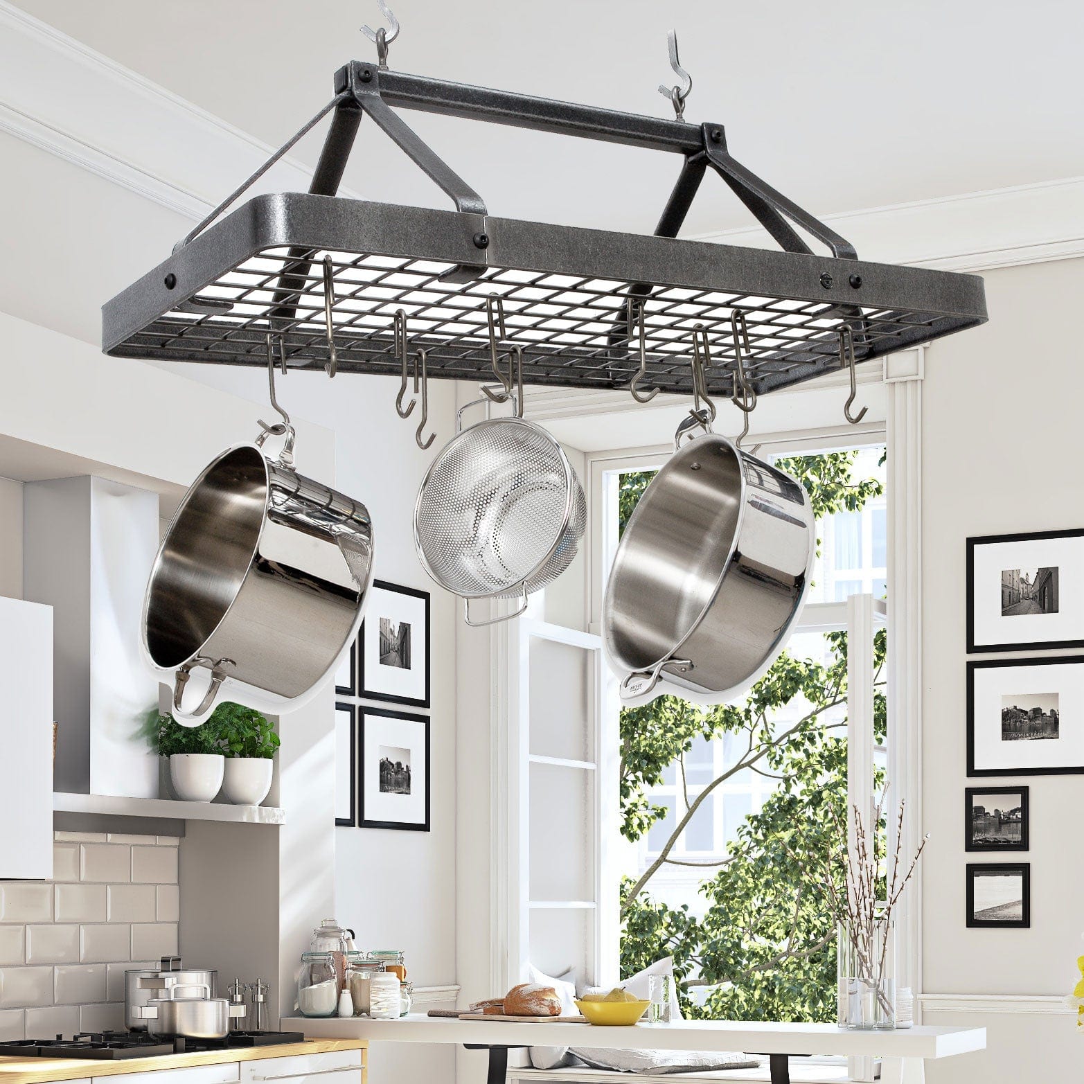 Enclume Carnival Rectangle Ceiling Pot Rack in Hammered Steel