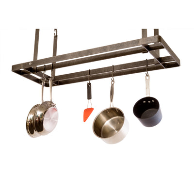 All Bars Ceiling Pot Rack w/ 12 Hooks Hammered Steel - Enclume Design Products