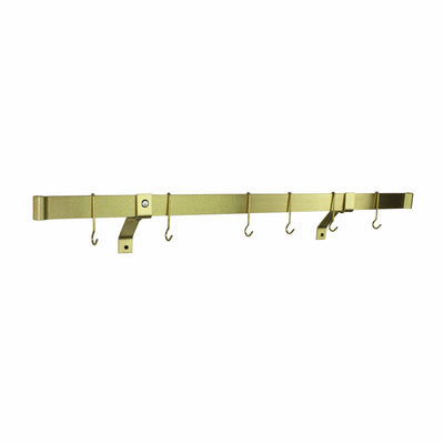 Handcrafted 48" Rolled End Bar ONLY, Brass Finish (Requires Wall Brackets or Pot Hooks)