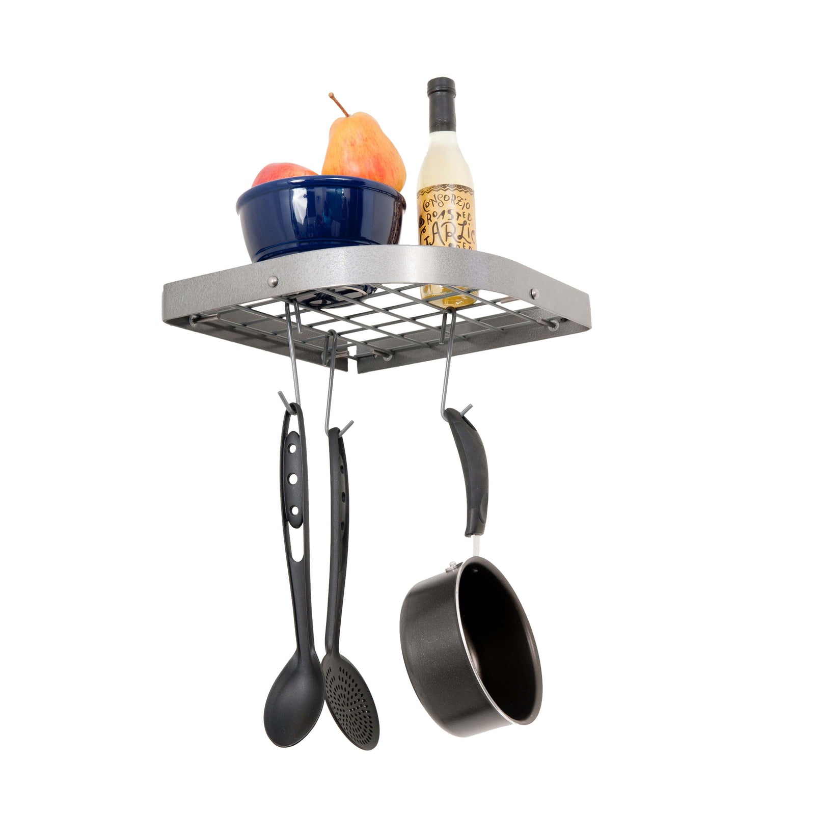 Rack It Up Corner Shelf Rack with 8 Hooks in Steel Gray Hammertone