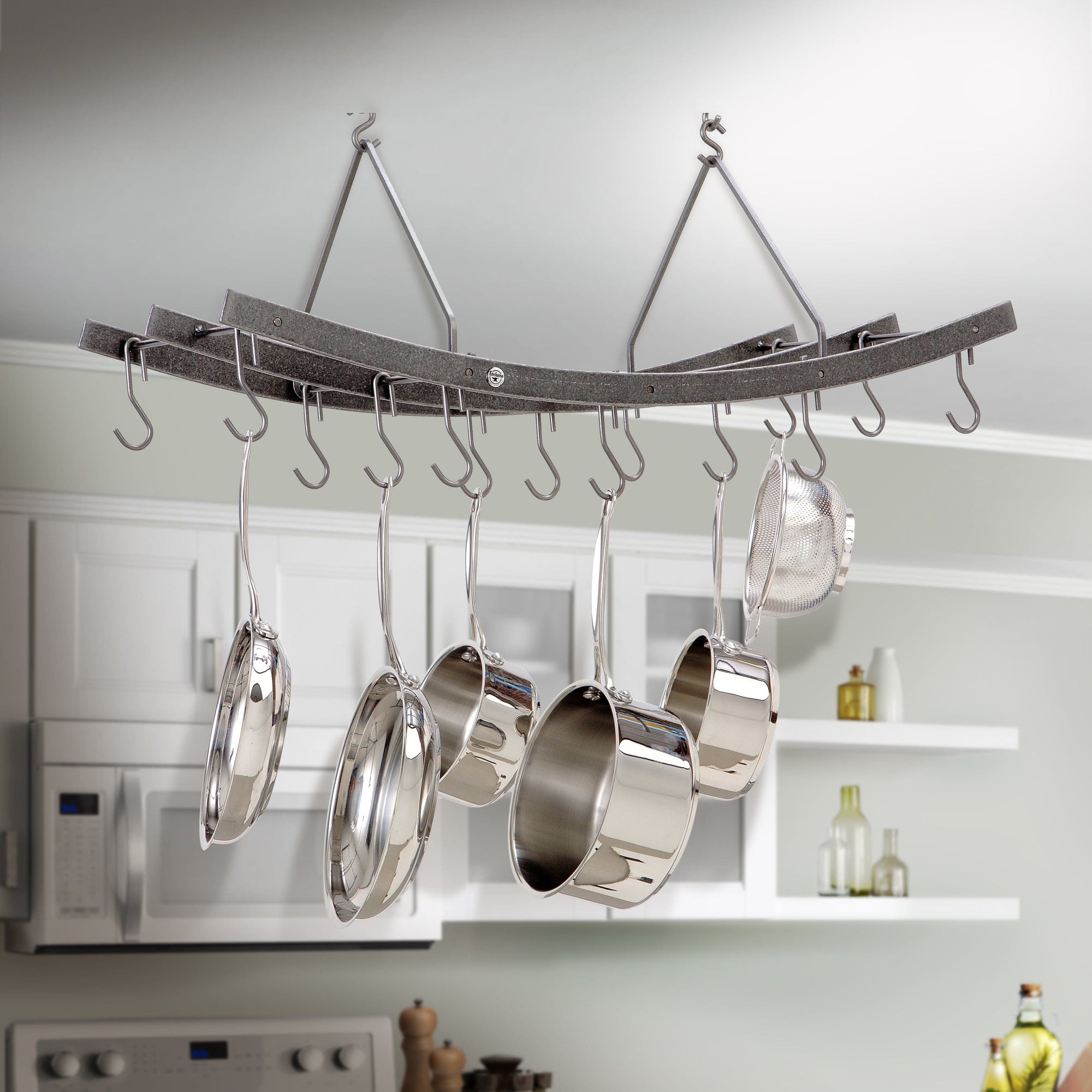 Enclume Reversible Arch Ceiling Pot Rack in Hammered Steel