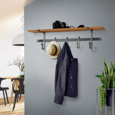 36" Coat Rack w/ Solid Hardwood Shelf w/ 5 Hooks - Enclume Design Products