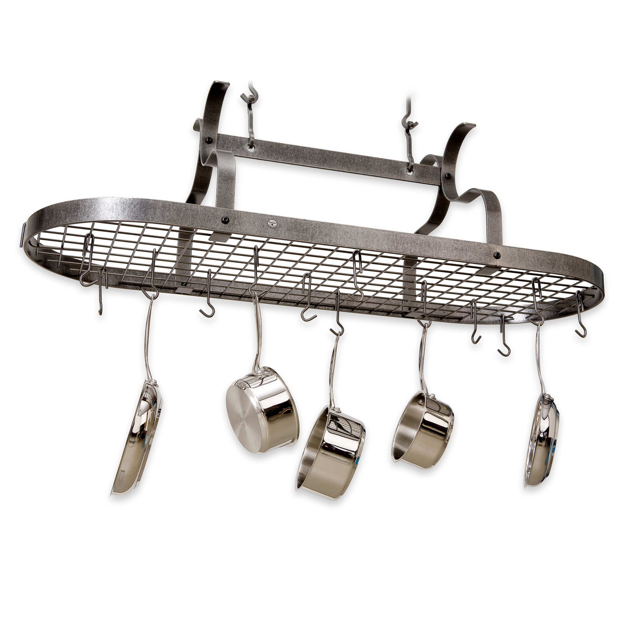 Enclume Scroll Arm Oval Ceiling Pot Rack with 24 Hooks