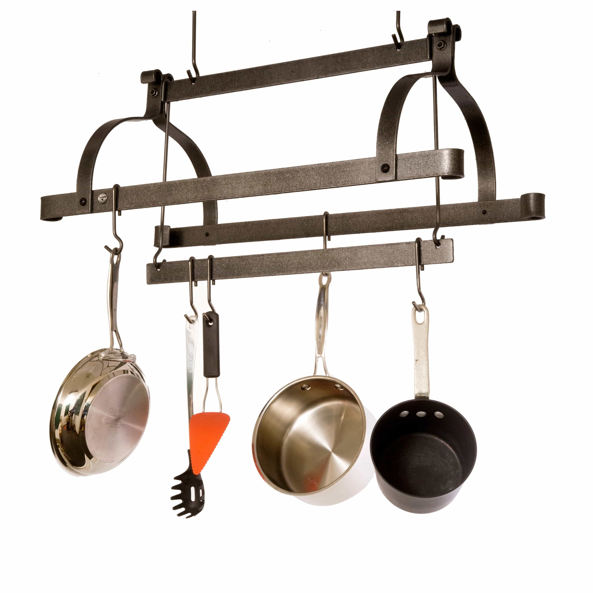 Enclume Three Bar Ceiling Pot Rack in Hammered Steel