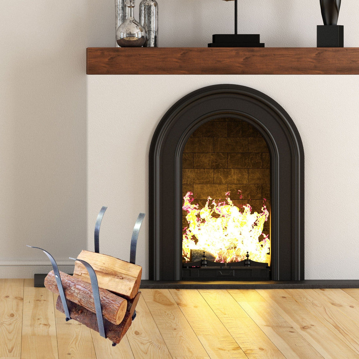 Enclume Tulip Fireplace Log Rack in Hammered Steel