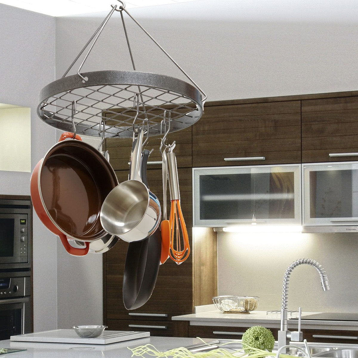 Enclume Ceiling Cottage Round Rack w/ 6 Hooks in Hammered Steel