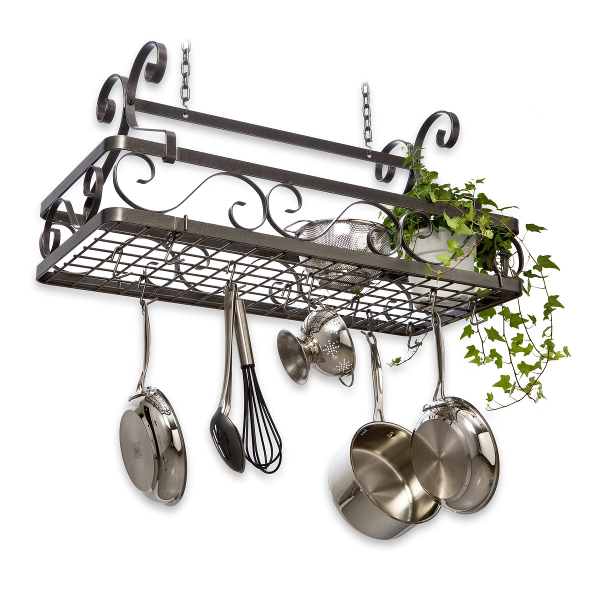 Enclume Ceiling Decor Basket Rack - Large in Hammered Steel