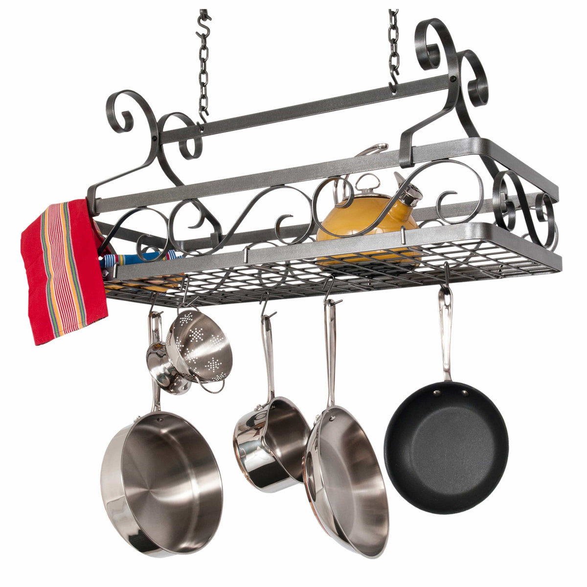 Enclume Ceiling Decor Basket Rack - Large in Hammered Steel